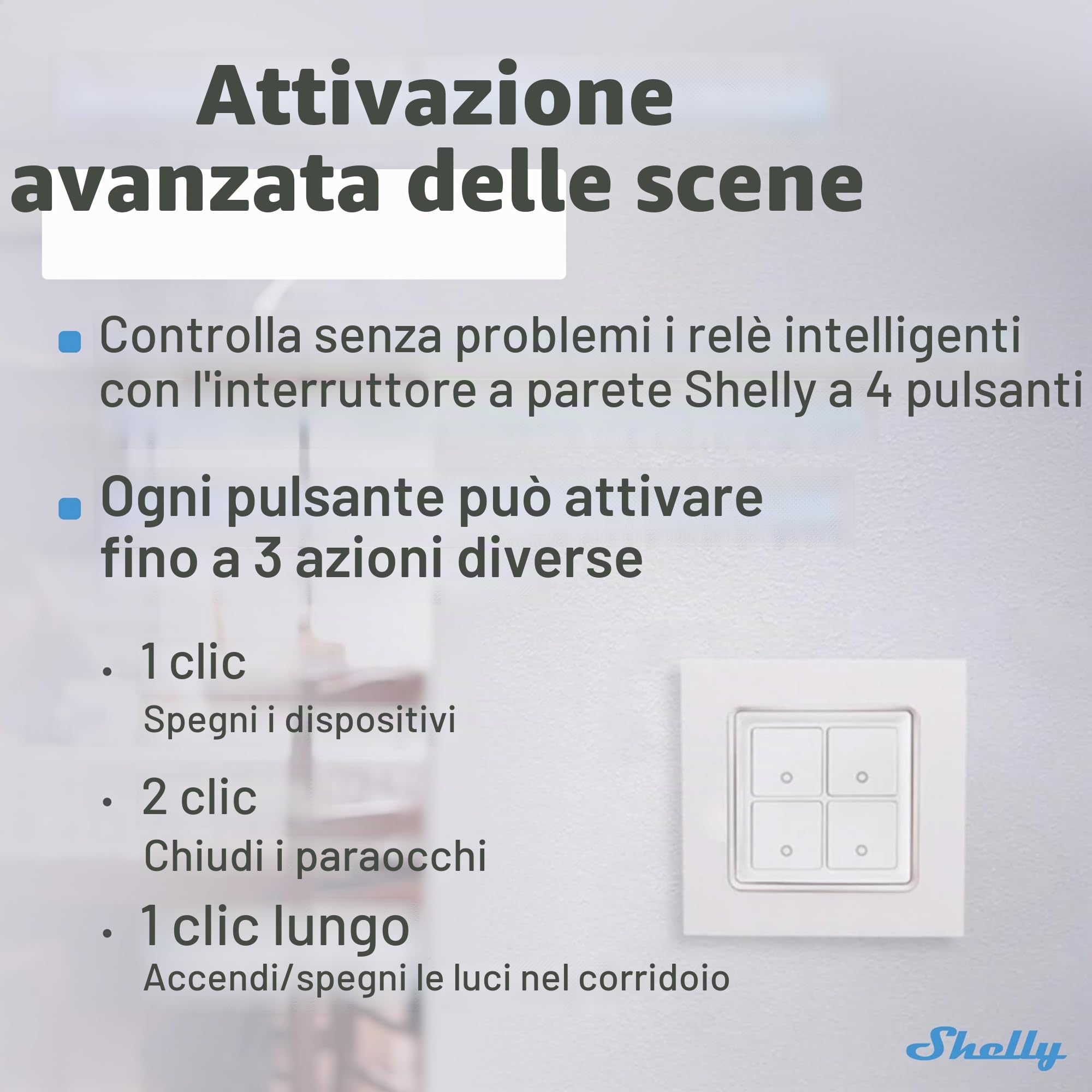Shelly Plus i4 DC, Controller Wi-Fi a 4 Ingressi Digitali per Interruttori Intelligenti Shelly, 5-24VDC, Illuminazione, Multiclick, Domotica, Alexa & Google, iOS Android, Nessun Hub Richiesto