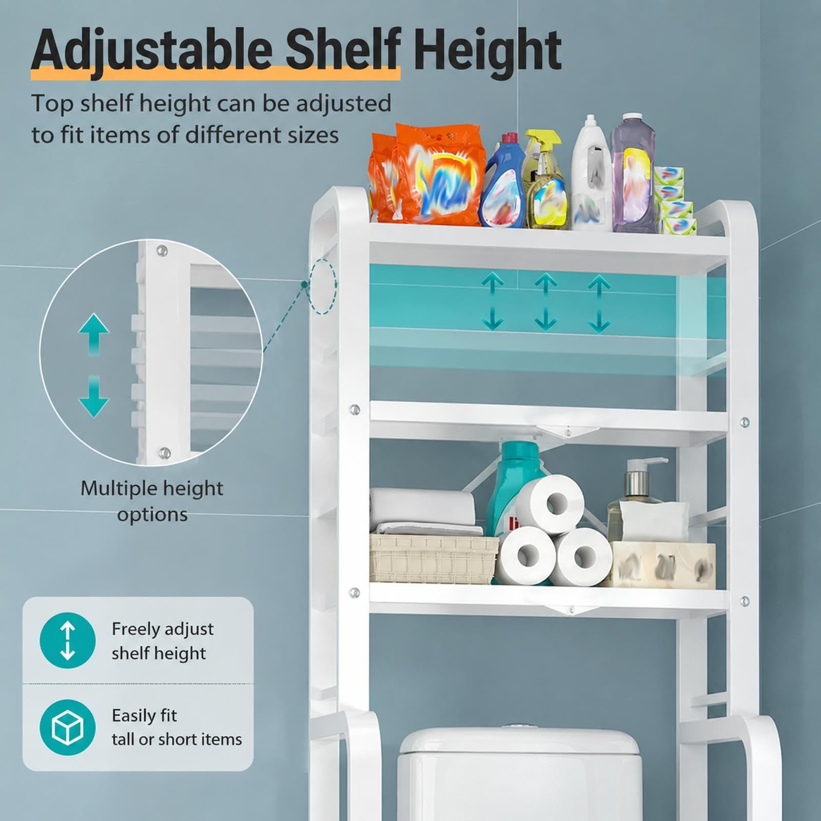 Generico Scaffale WC, Mensola Bagno Sopra Toilette, Salvaspazio Pieghevole | Con ganci mobili e ripiani regolabili per organizzare prodotti bagno e accessori
