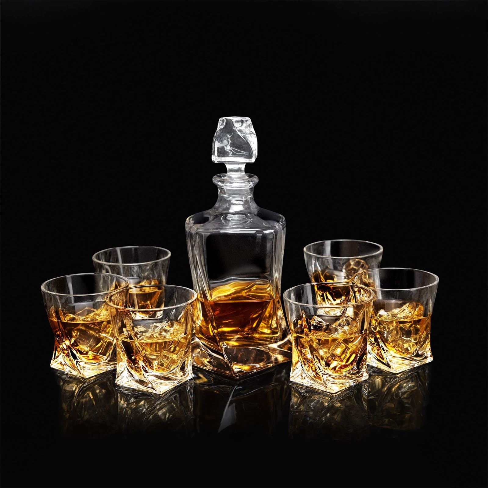 Rzeźba Karafka Whisky, Zestaw Karafki Do Whisky 750 Ml, Premium Kryształowe Karafki Likier Z 6 Antycznych Szklanek Koktajlowych, Szkockiej Whisky, Bourbon, Dzień Ojca