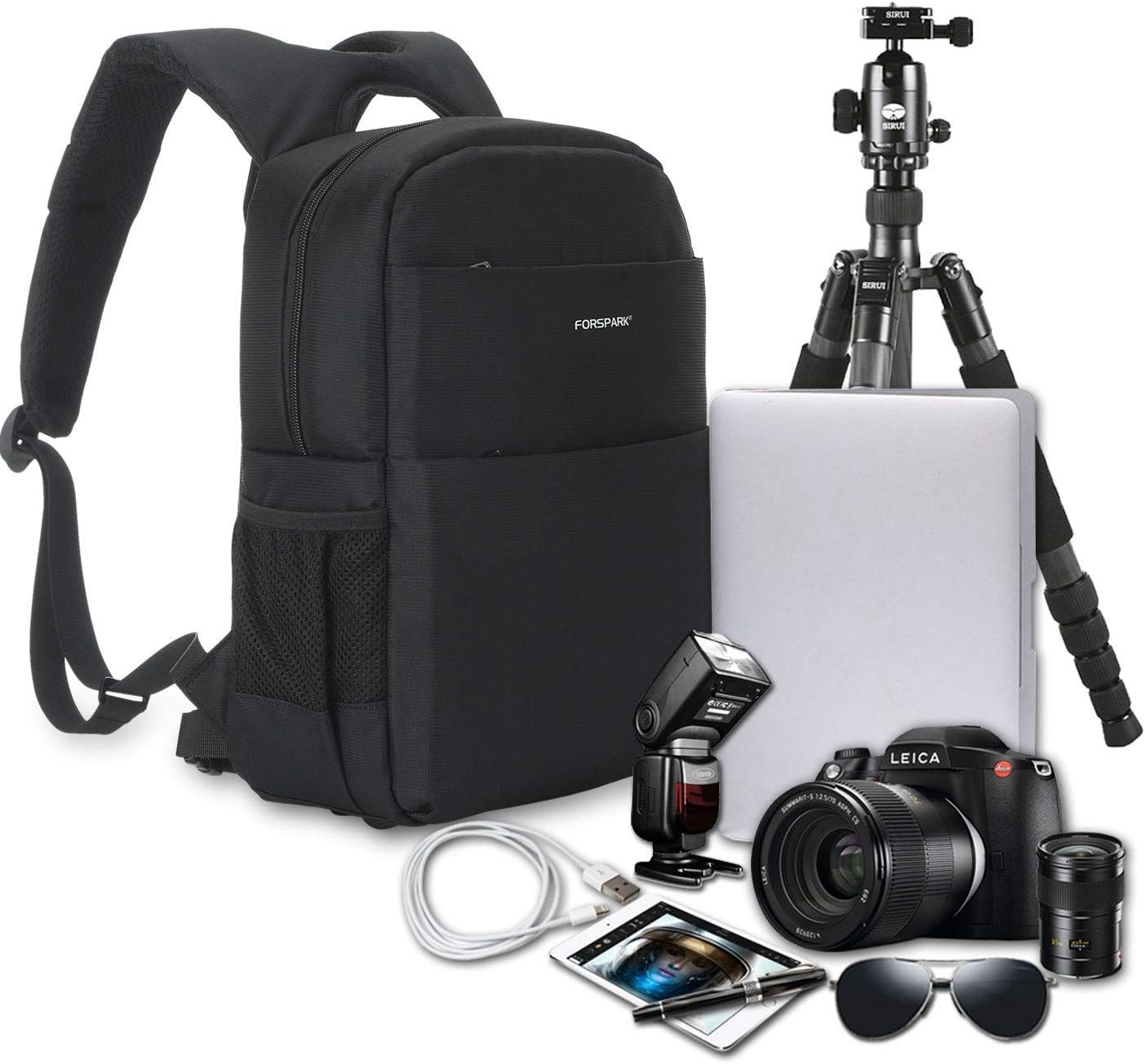 FORSPARK Camera Bag Backpack for DSLR Cameras, Camera Backpack with Waterproof Rain Cover, Multi-Function for Laptops Tablets Canon Nikon Camera Accessories Bag - Black