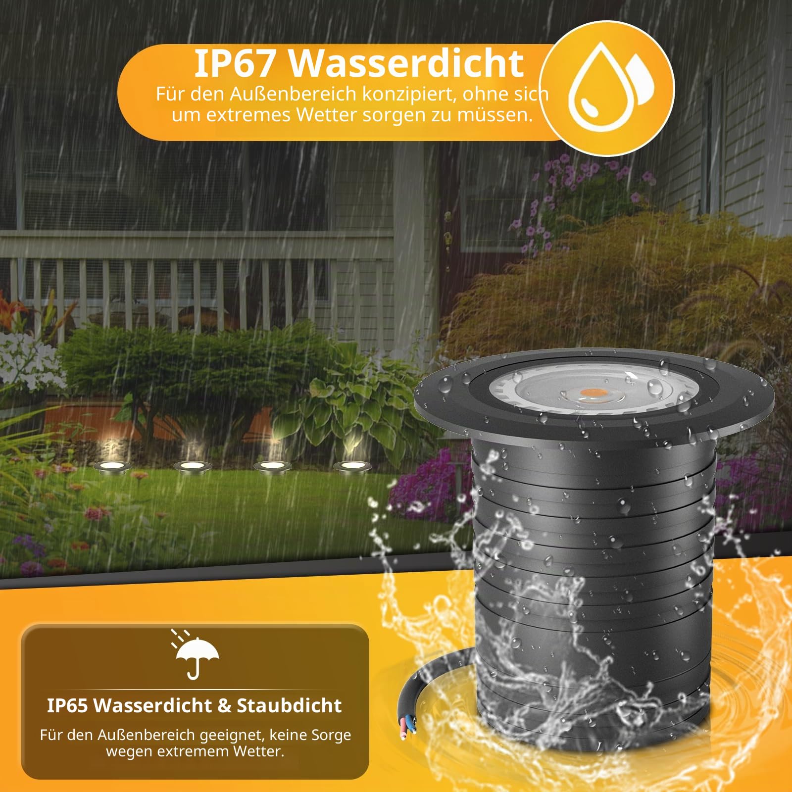4er Set LED Bodeneinbaustrahler DC12V IP67 Bodenstrahler Bodenbeleuchtung Aussen Rund befahrbar Gartenbeleuchtung Gehwegbeleuchtung - inkl. GU10 LED Lampe 5W warmweiß