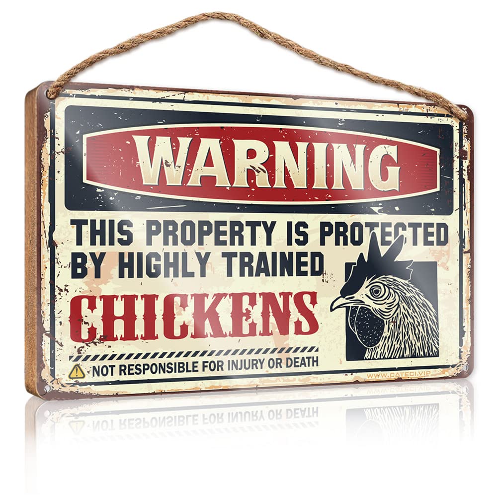FRINTOXA Signs For Home Decor Warning This Property Is Protected By A Highly Trained Chicken1 Wooden Sign(20X30CM)