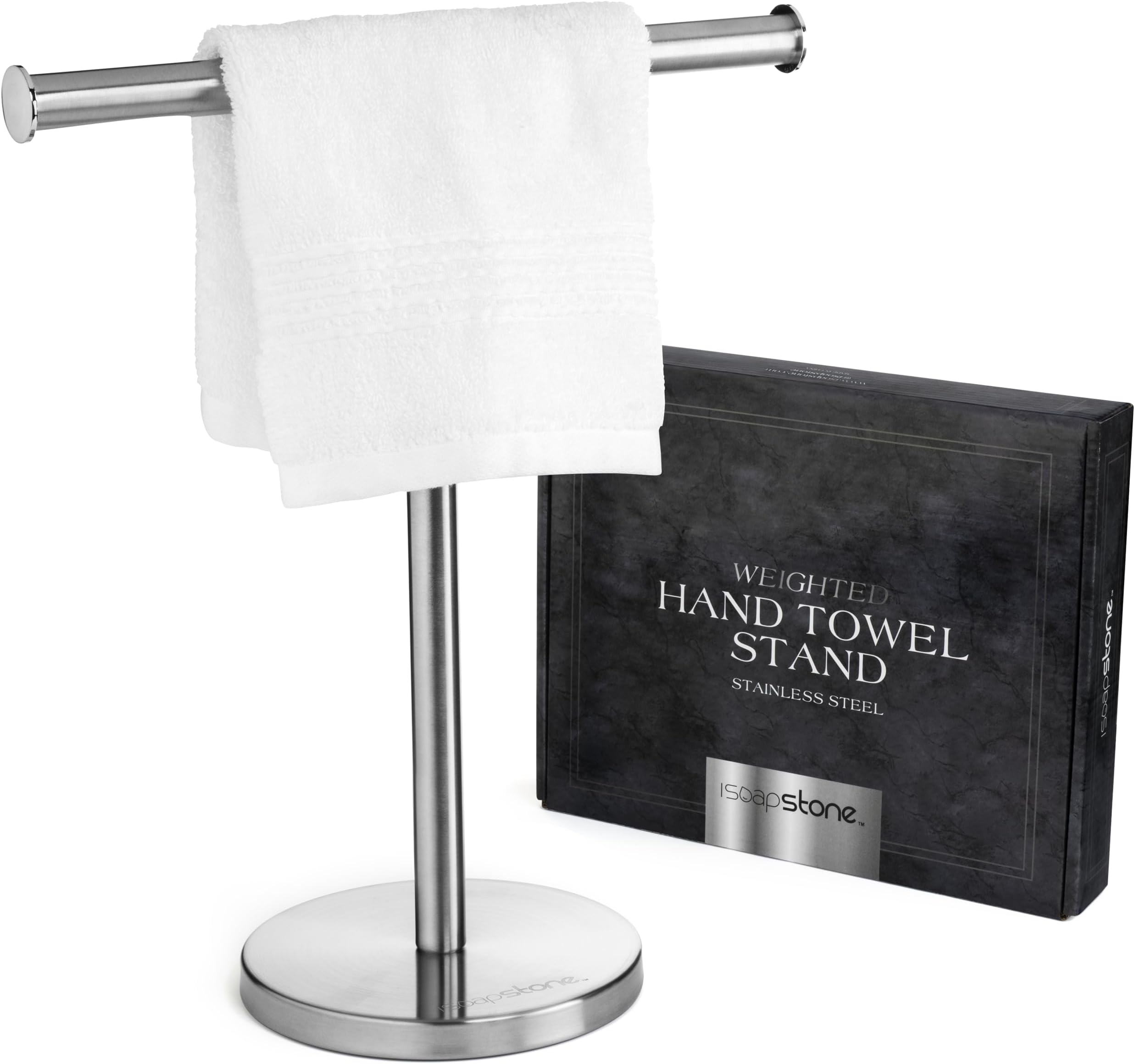 Luxury Hand Towel Holder Stand with Heavy Base, SUS 304 Stainless Steel Towel Rack, T-Shape, Freestanding Towel Stand for Bathroom Vanity or Kitchen Countertop, Waterproof Counter Organizer