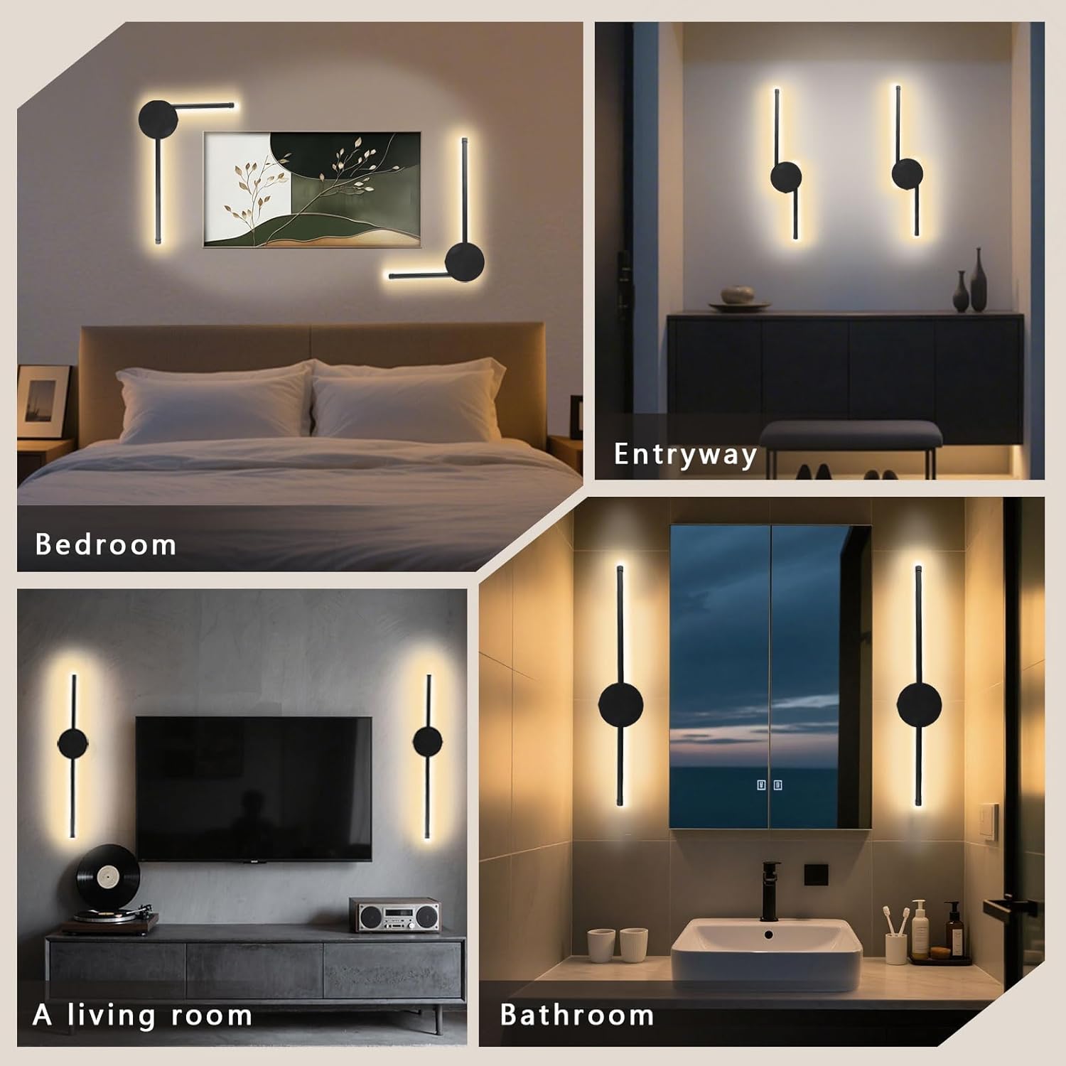 Wireless Wall Sconces Battery Operated Magnetic LED Wall Lights with Remote, Rechargeable, 360° Rotatable, 3 Color Temps, 10 Dimmable Levels, No Drill Indoor Lighting for Living Room, Bedroom 25 Inch