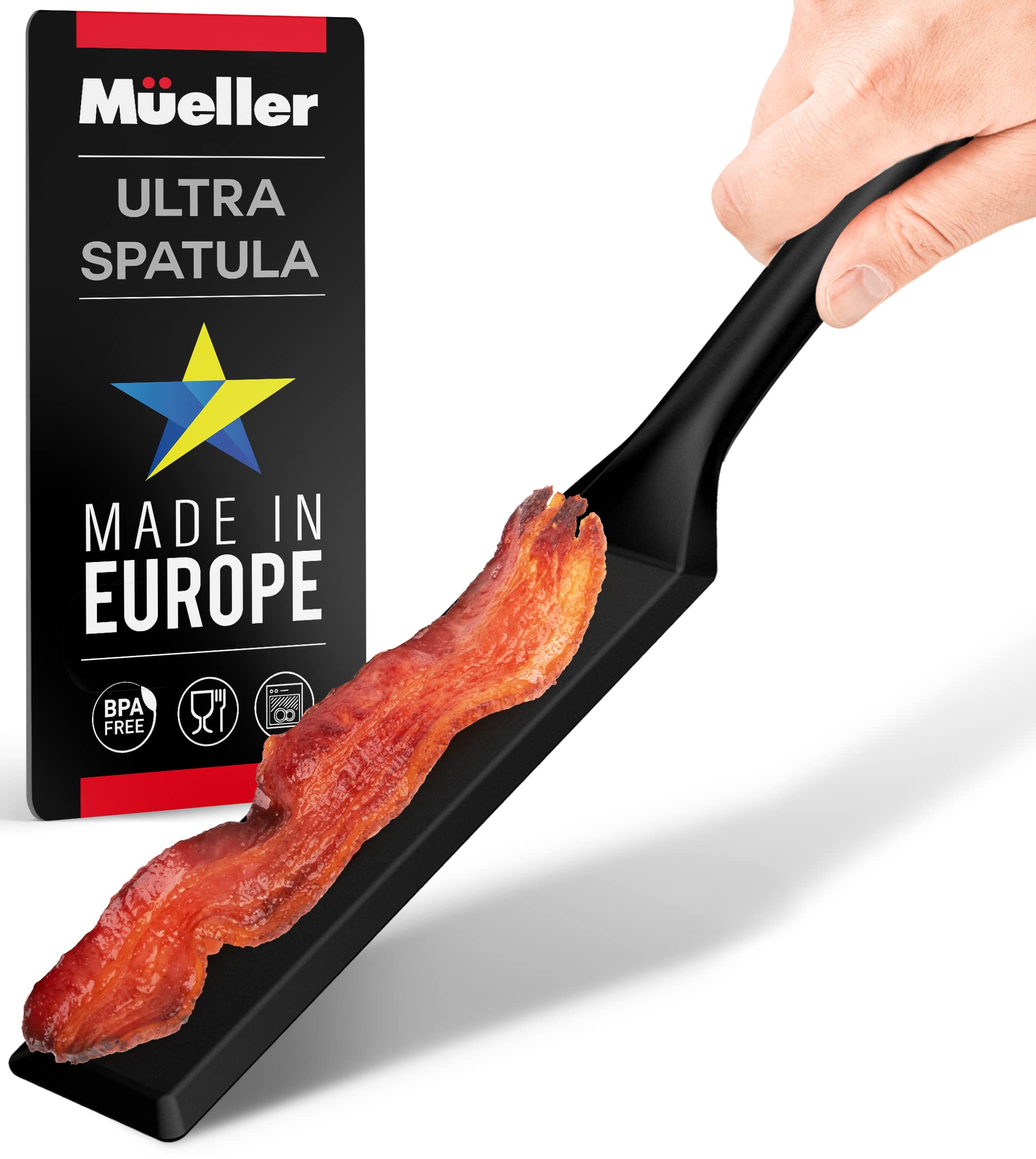 Mueller EuroPhoria Series Spatula, Heat Resistant Nylon Kitchen Turner, Cooking Utensils for Flipping Pancakes, Eggs, Burgers, Crepes and More, Perfect for Nonstick Cookware, Black