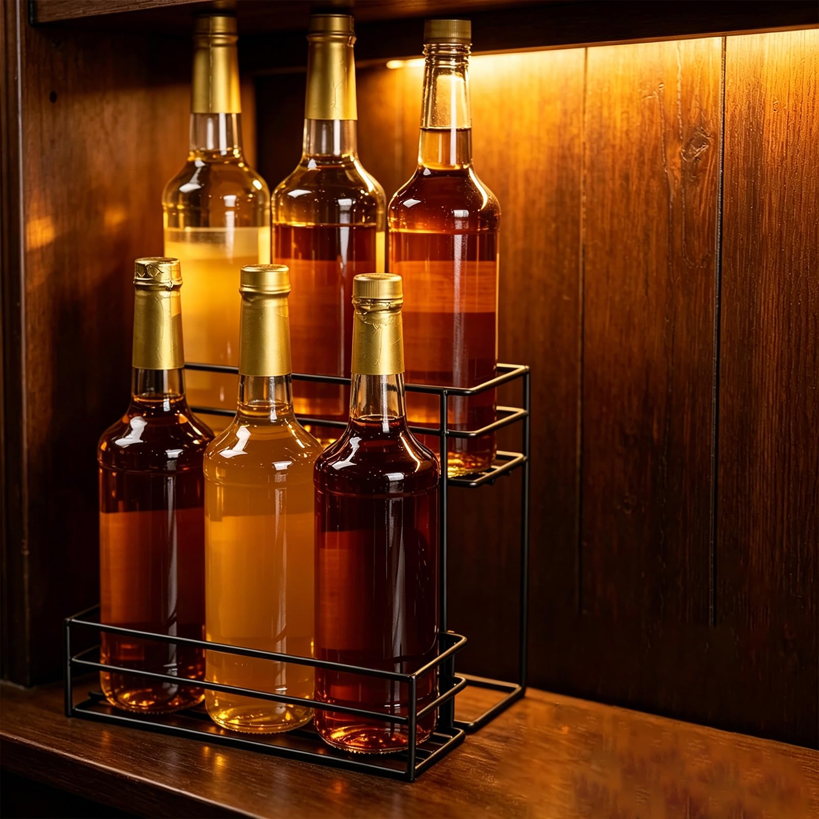 Portabottiglie in metallo per sciroppi, organizer per postazione caffè da appoggio per bancone della cucina, porta aceto per condimenti e olio