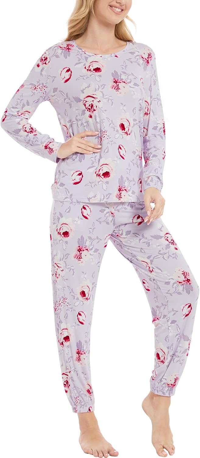 GYS Womens Pajamas Set - Viscose Made from Bamboo, Long Sleeve Sleepwear Tops with Jogger Pants Lounge Pjs Sets - Image 2