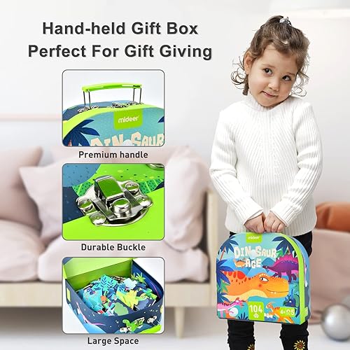 Miniatura 6 de Mideer Rompecabezas de dinosaurios para niños de 3 a 5 años, 104 piezas de rompecabezas de gran tamaño con caja de regalo de mano, juguetes de