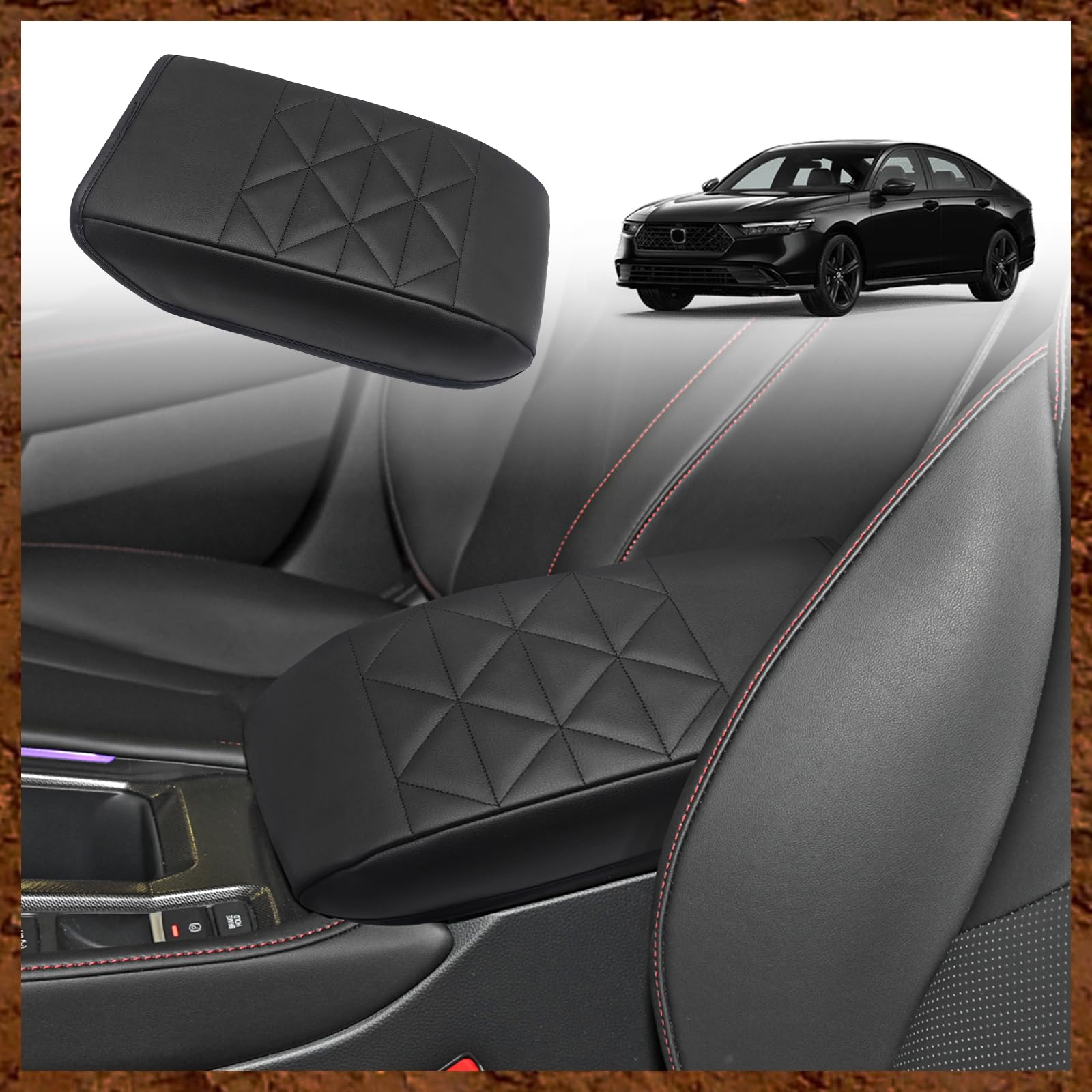 Muslogy for Accord 2024 2023 Center Console Cover Armrest Pad Vegan Leather Extra Soft Armrest Lid Protector Compatible with Honda Accord 2023 LX EX Sport Hybrid EX-L Sport-L Touring (V2 Black)