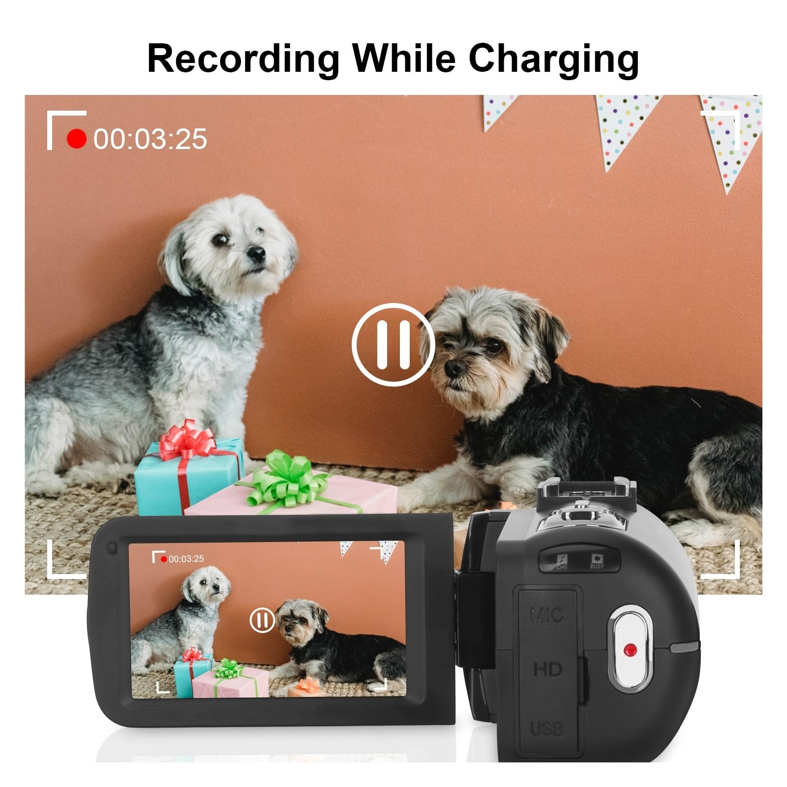 Videocamera Digitale Grandangolare UHD 4K Registrazione Video in Loop Videocamera Notturna 48MP Time Lapse Fotografia Microfono Luce di Riempimento Vlog Cam(64G SD Card,Gray)