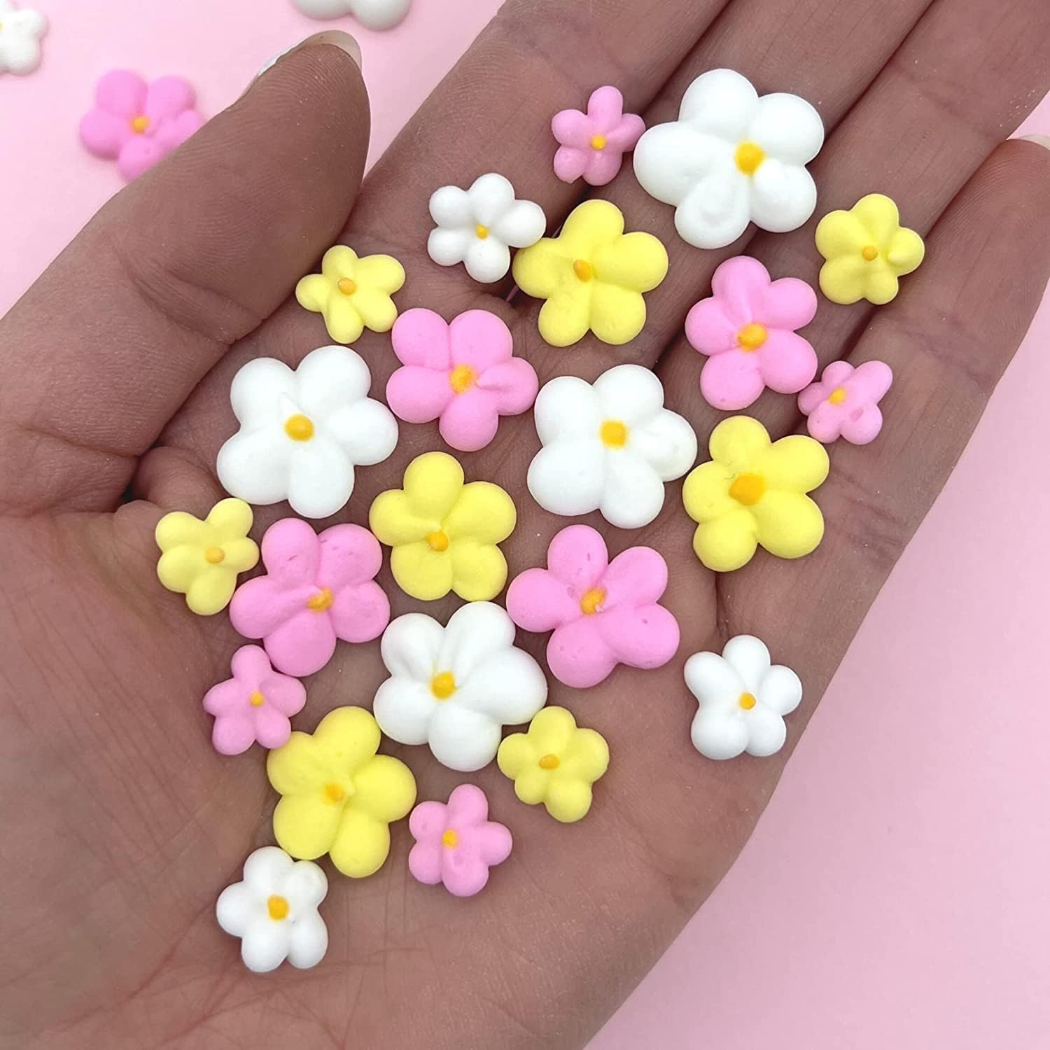Royal Icing Blossoms | Mini Edible Flowers | Edible Roses | White Wedding Flowers | Cake Sprinkles | Bulk Sprinkle Mix | by Simply Sucré (54 Count, Spring Blossoms)