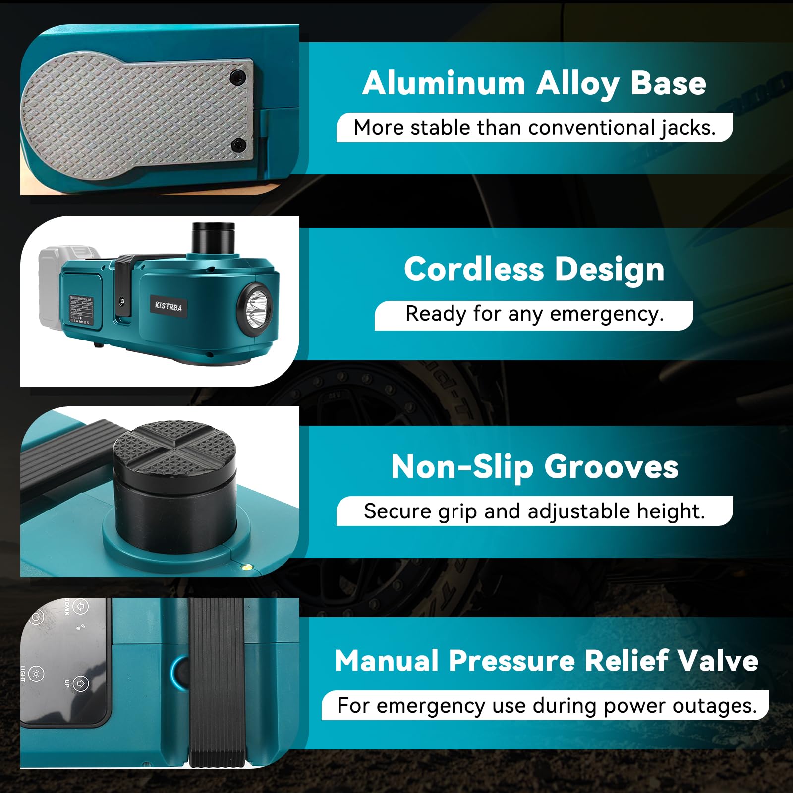Elektrischer Wagenheber 5T für Makita 18V Akku(Ohne Akku), 15,5-45 cm Hubbereich, LED Licht, Kabelloses Tragbares Werkzeug für Auto SUV LKW Reifenwechsel Garagenreparatur