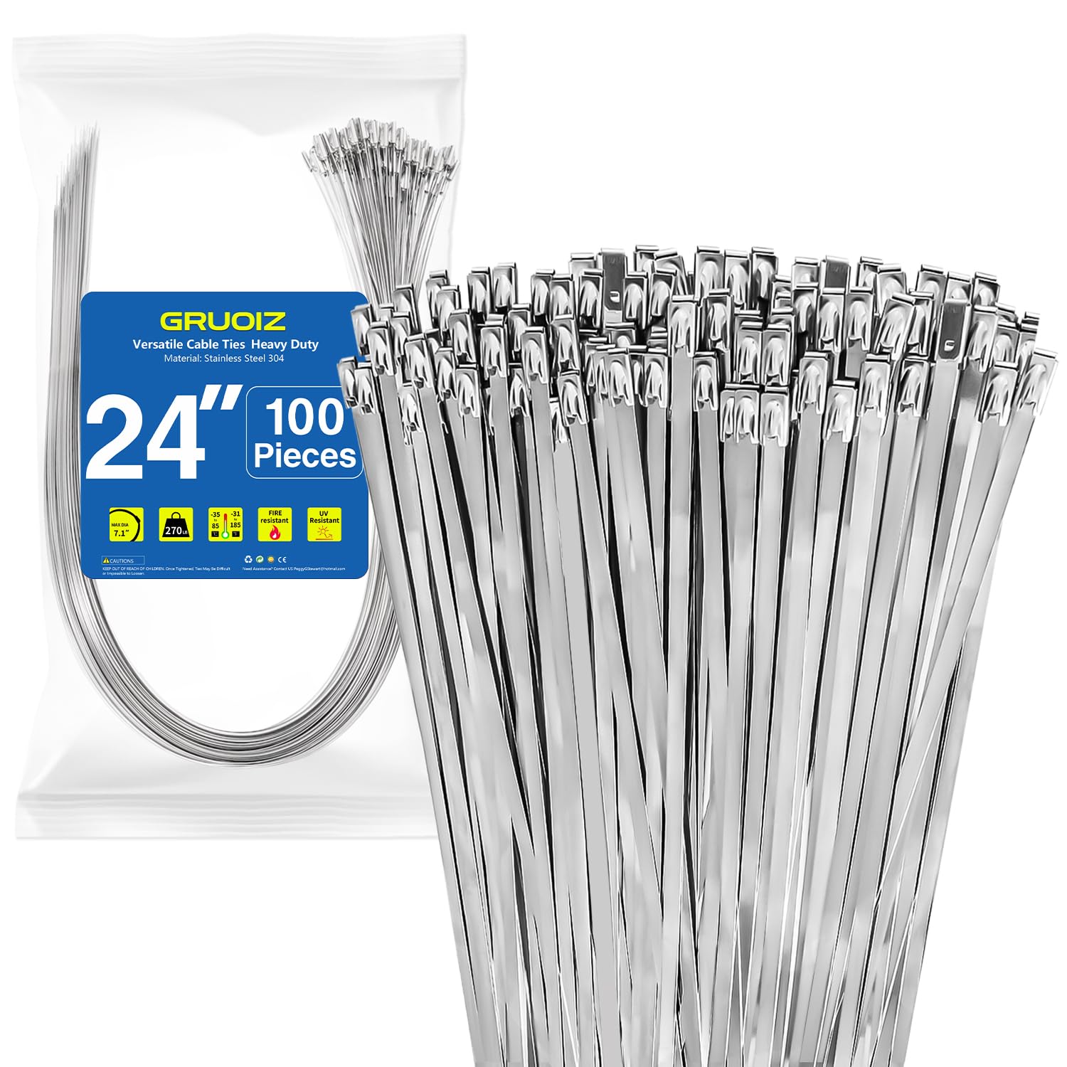 100 Pezzi Morsetto Di Serraggio In Acciaio Inox 600 Mm × 4,6 Mm Metallo Zip Ties Capacità Di Carico 122 Kg Serra Cavi In Acciaio Autobloccante Fissaggio Cavi In Metallo Per Esterni, Recinzione, Garage-image