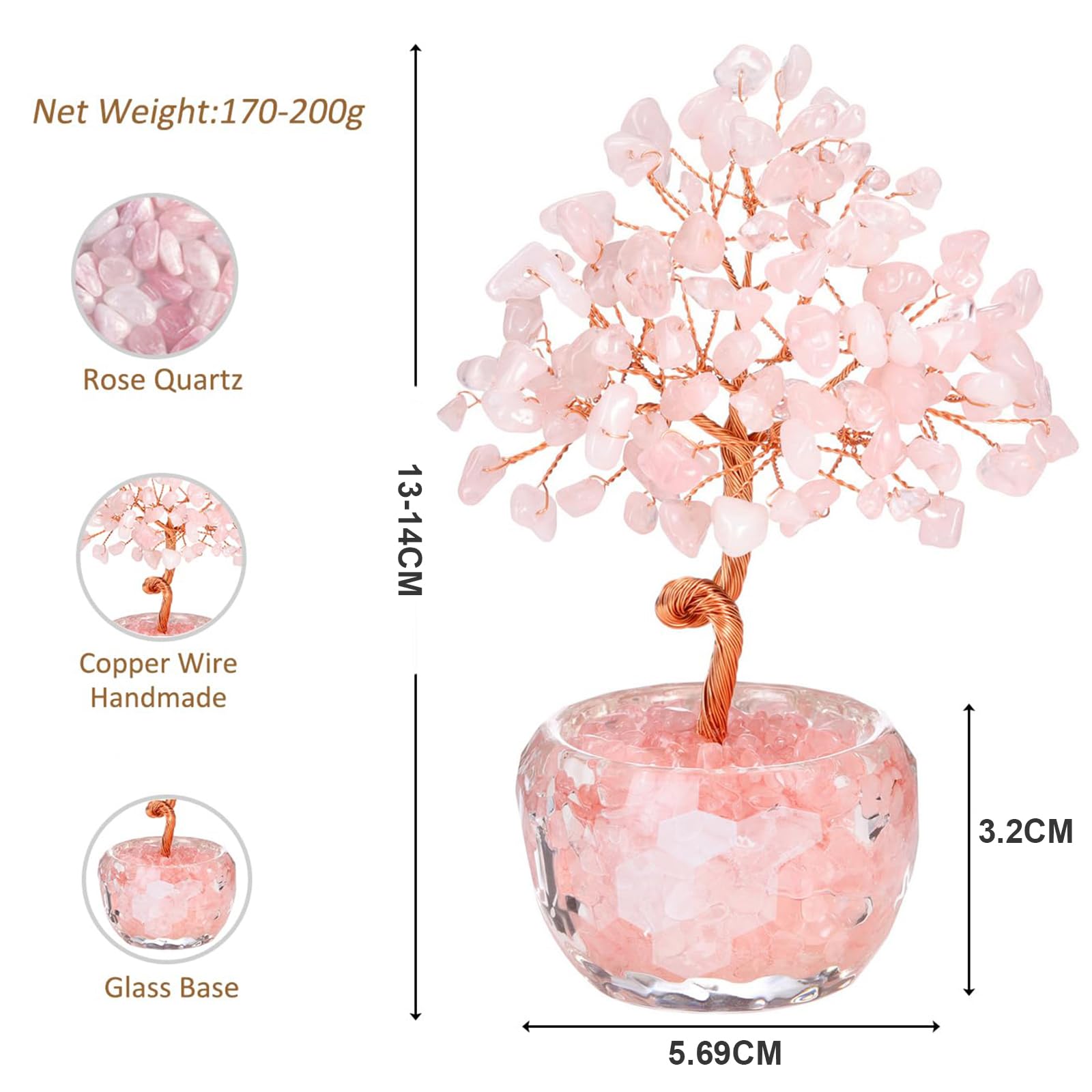 Albero della Vita in Cristallo Rosa Albero dei Soldi Feng Shui con Pietre Naturali, Decorazione Zen e Regalo Spirituale per Casa e Ufficio