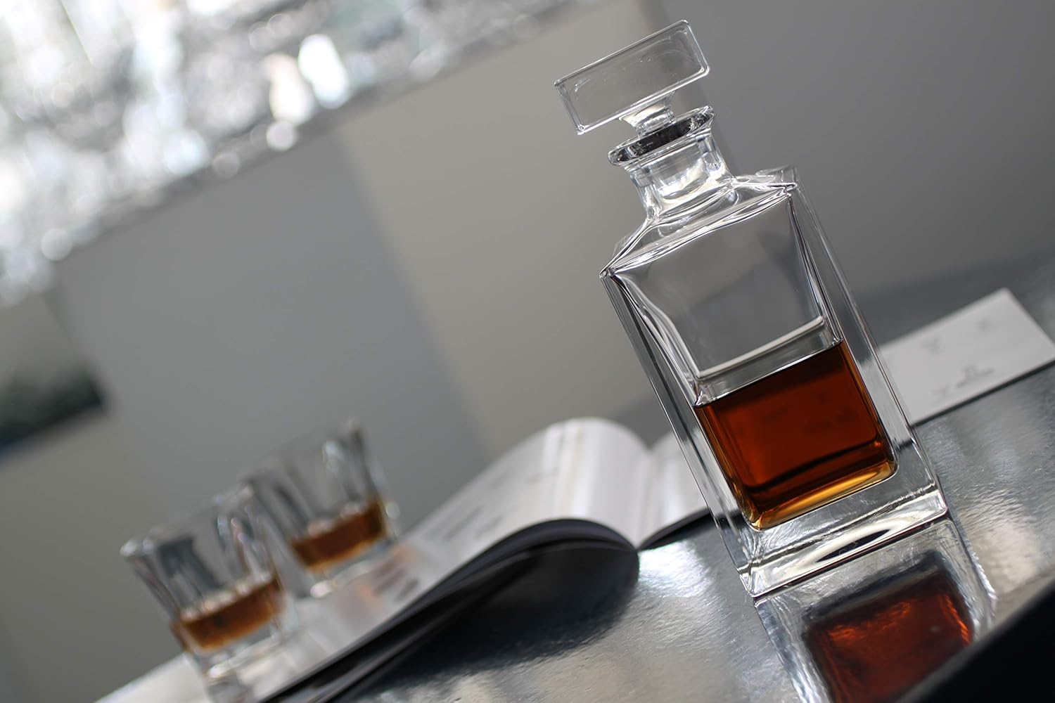 Square Whiskey Decanter - 25 oz. - By Barski - Square Decanter for Whiskey - Liquor - With Stopper - Classic Clear - Made in Europe