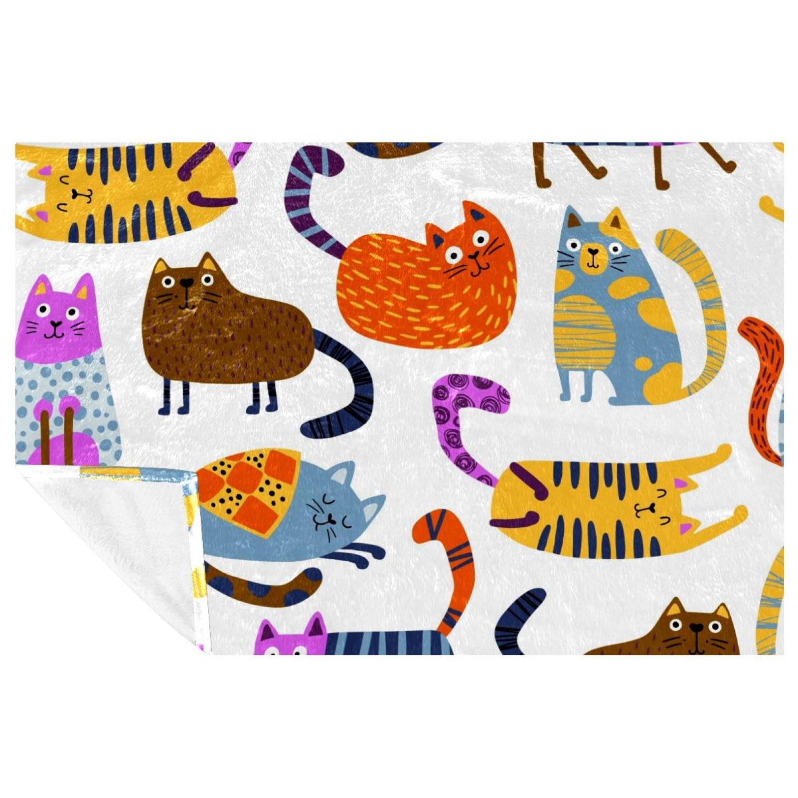 Couverture chaude et douce à motif chats colorés, format 150 x 100 cm