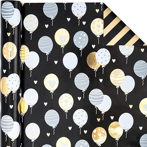 Miniatura 10 de WRAPAHOLIC Papel de regalo reversible de cumpleaños, mini rollo, 17 pulgadas x 33 pies, diseño de letras rojas de feliz cumpleaños para cumpleaños,