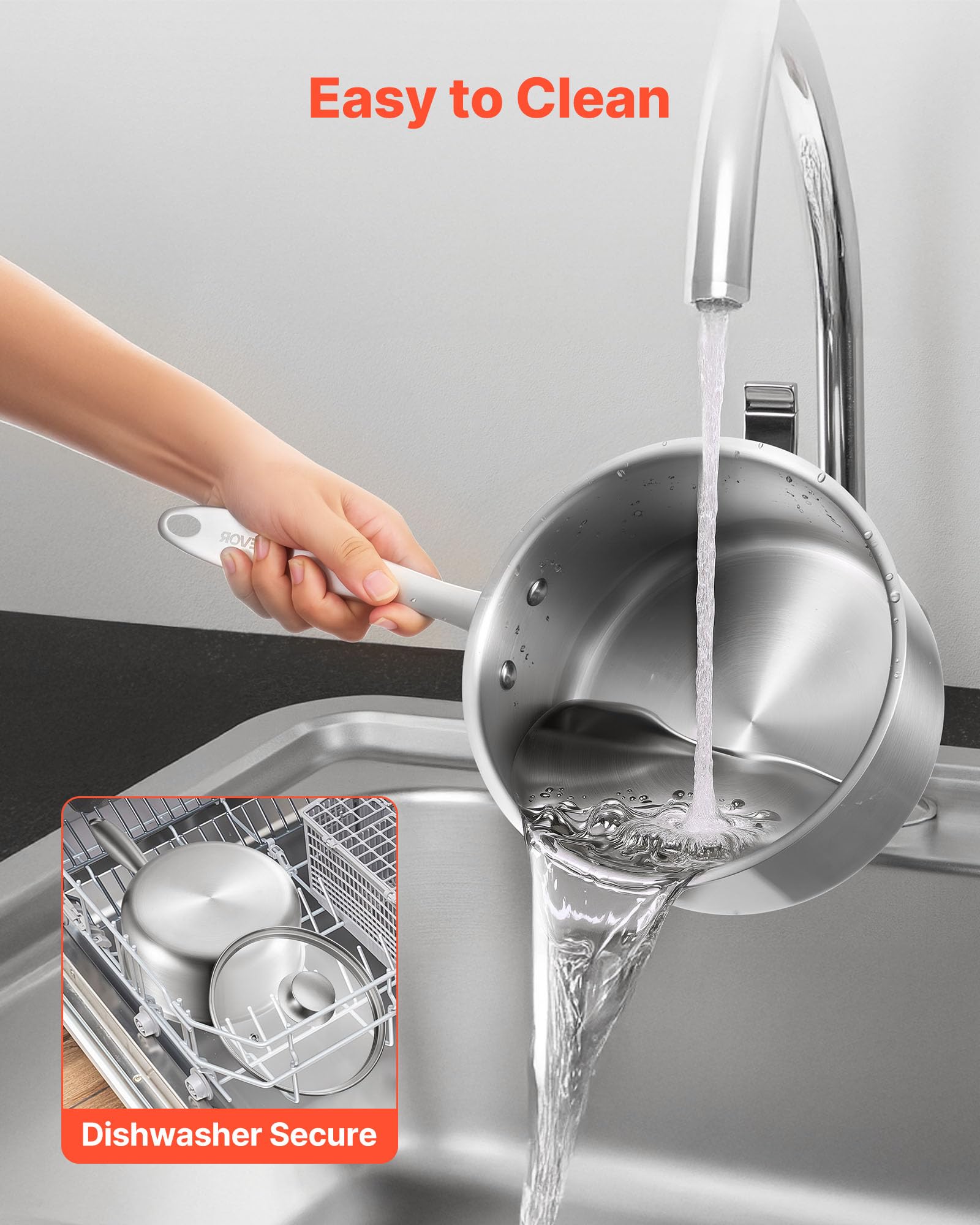 VEVOR Zestaw rondli ze stali nierdzewnej, 1 QT, 2 QT i 3 QT, ze szklanymi pokrywkami, wielofunkcyjny, nieprzywierający, ze stali nierdzewnej, z ergonomicznym uchwytem, przyjazny do piekarnika