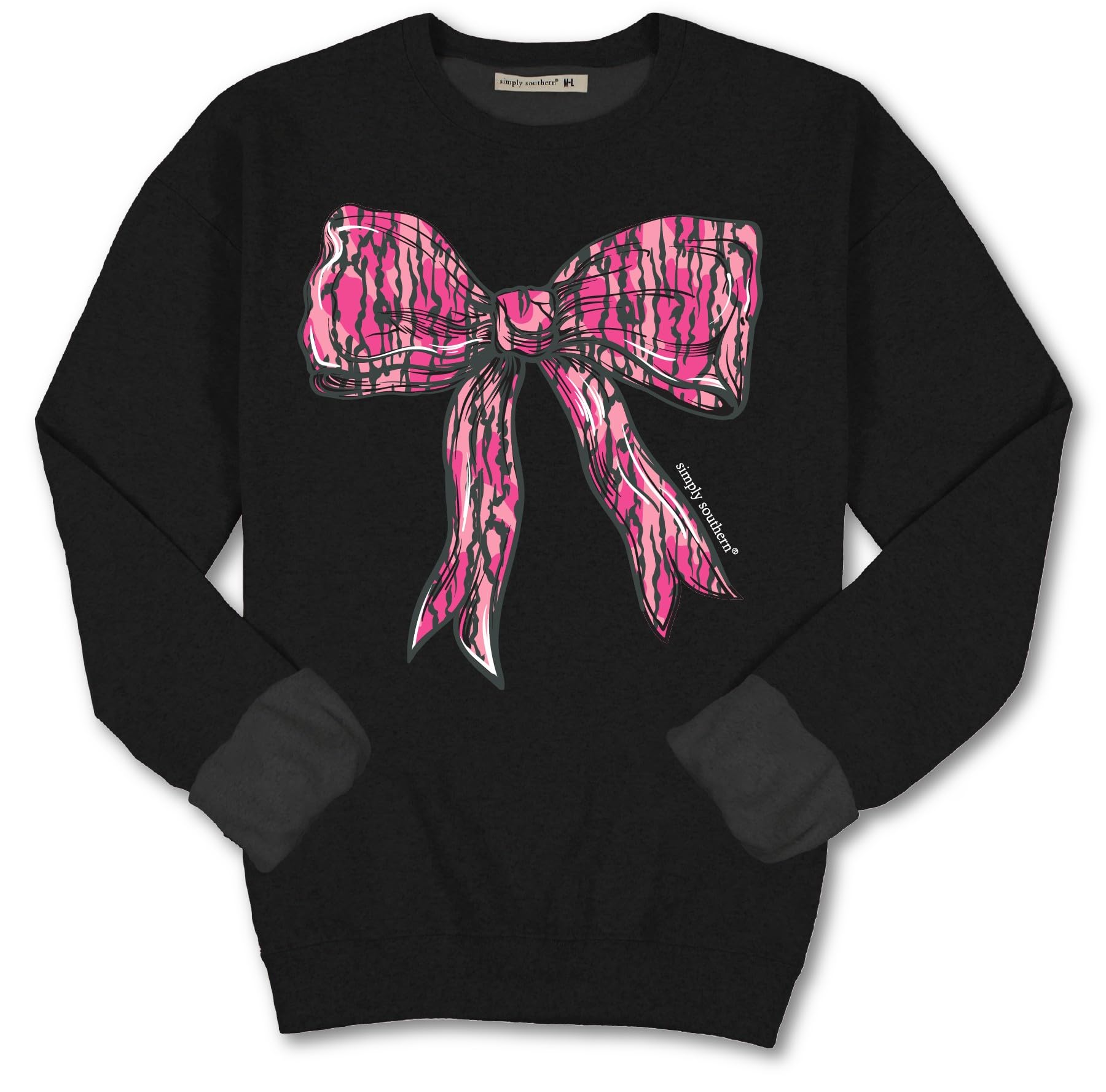 Simply Southern Pink Bark Camo Bow - Adult Crew Sweater