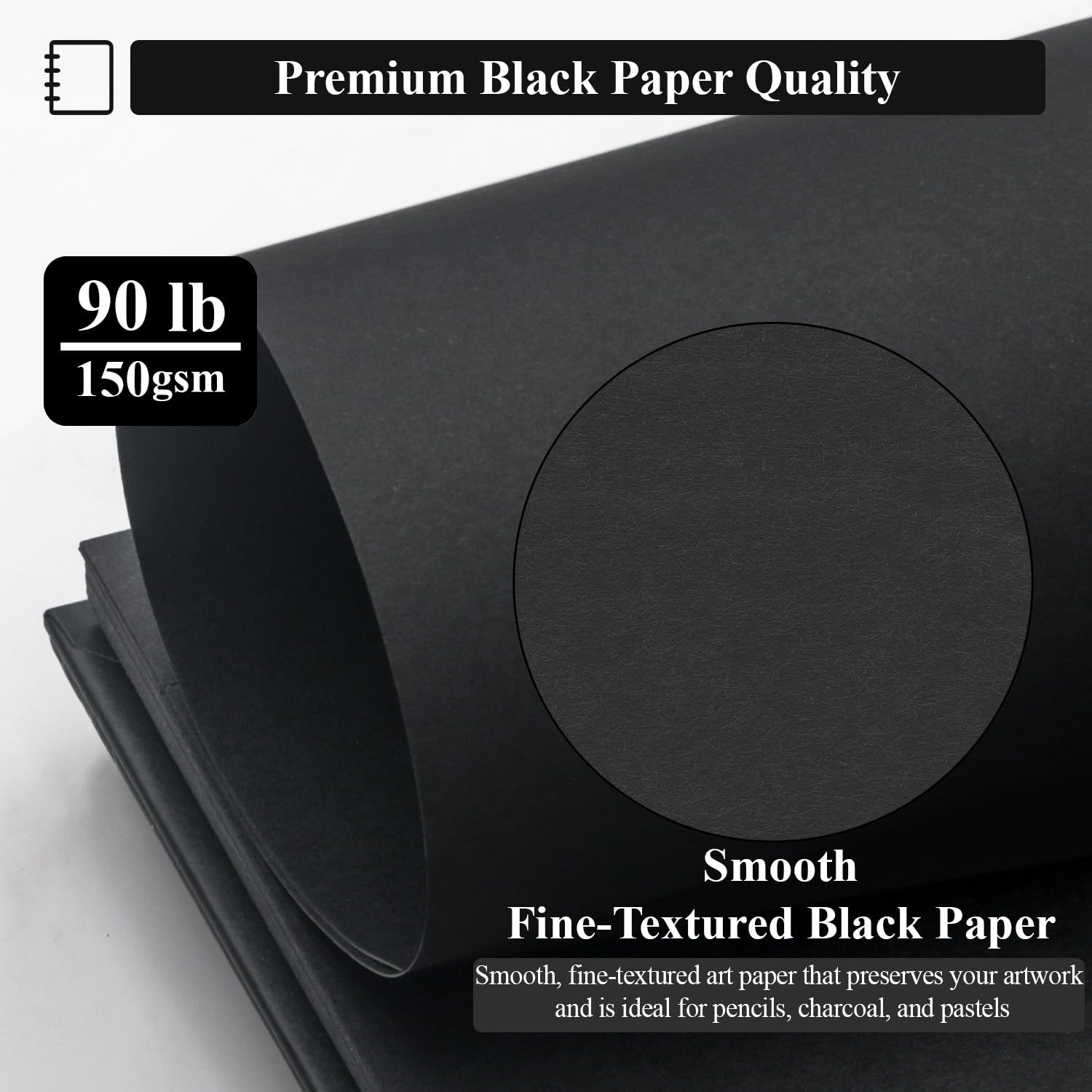 SuFly Czarny papierowy szkicownik 5,5 x 8,5, 60 arkuszy (40 kg/150 g/m²) papier artystyczny do rysowania, czarny papier do kolorowych ołówków i długopisów żelowych, artykuły artystyczne, szkicowniki