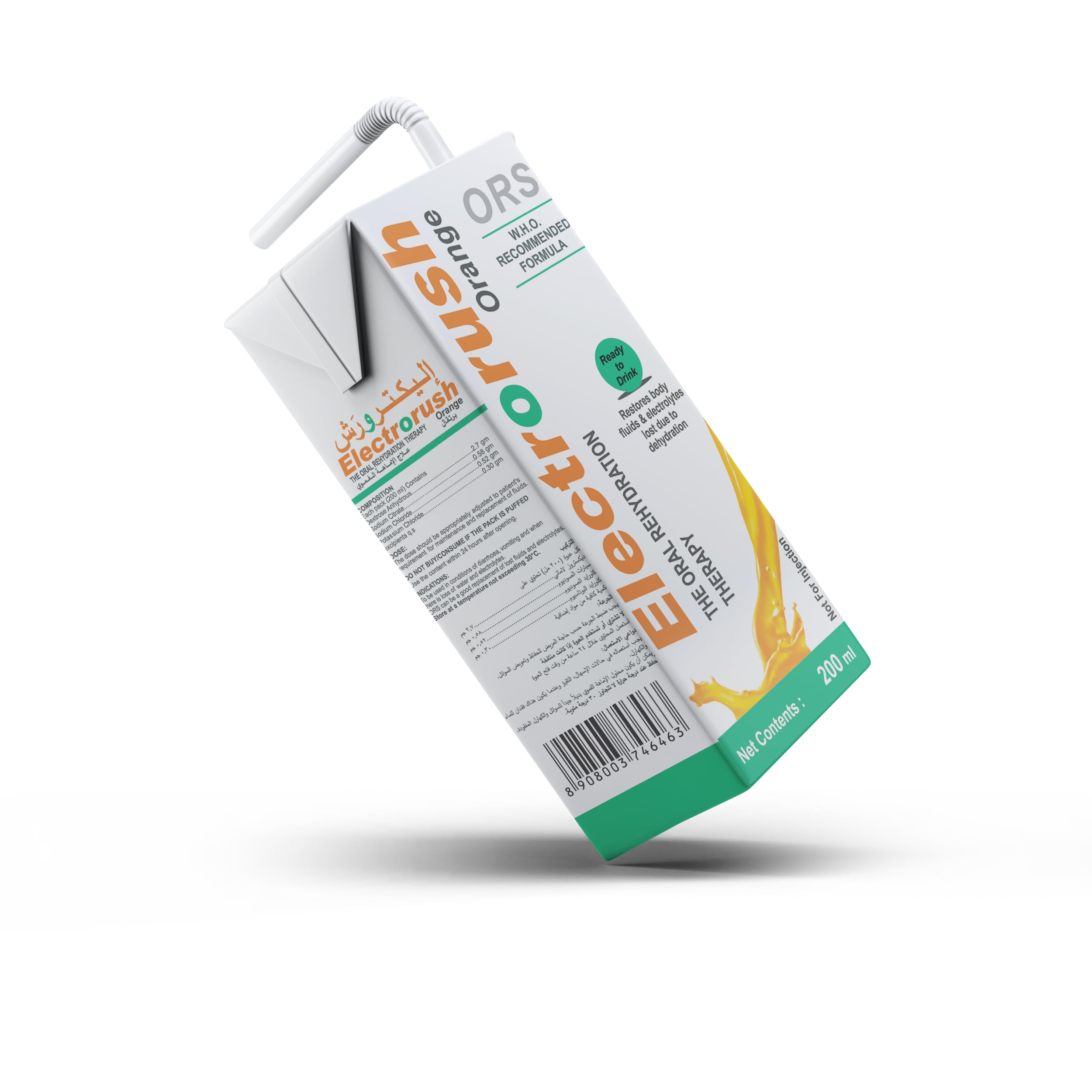 ORS Electrorush Orange Ready-to-Drink Oral Rehydration Solution 200ml – Electrolyte Drink Helps Replenish Fluids and Salts Lost from Heat, Sport and Dehydration, Refreshing Orange Flavour