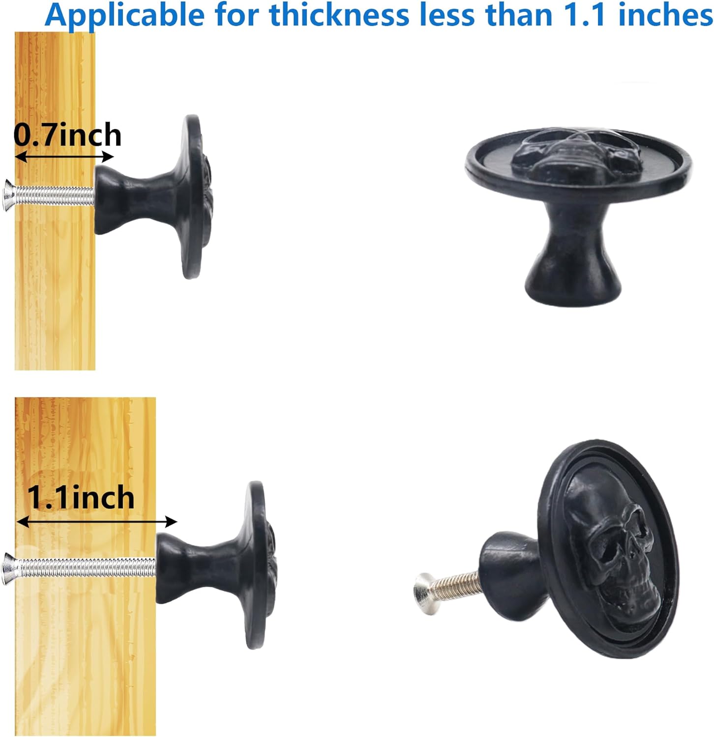 5 Pack Black Zinc Skull Skeleton Cabinet Knobs, Drawer Pulls & Door Handles, Vintage Single Hole Cabinets Knobs for Drawer Wardrobes Bookcases Dresser Closets Hardware Furniture Decoration