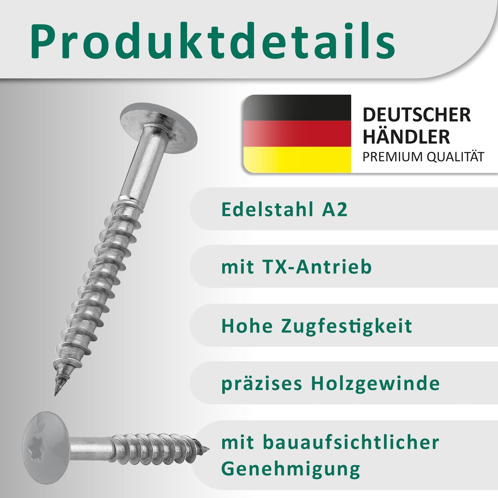 DSM Tornillos de fachada Trespo 4,8 x 38 mm, gris polvo RAL 7037, acero inoxidable A2, cabeza redonda plana con accionamiento TX, autorroscantes y resistentes a la corrosión, tornillos para madera