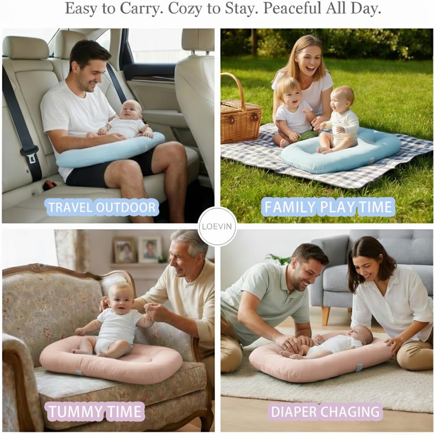 Baby Lounger for Newborn,Baby Nest for Newborn Soft Cotton Breathable for Playtime & Relaxation,Flat Babies Essentials Gifts Newborn Lounger for Boys & Girls 0-12 Months(Pink Bean) - Image 5