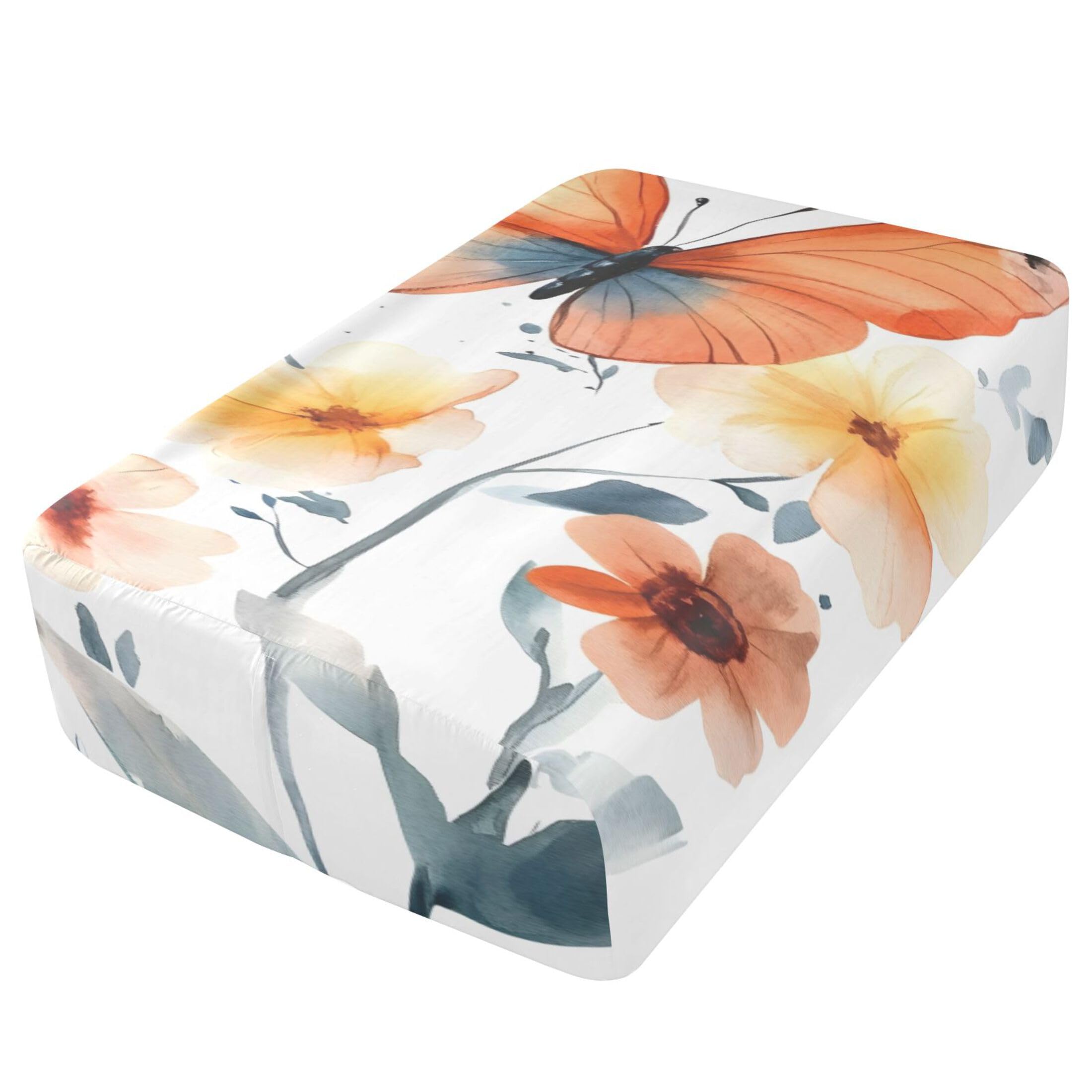 Sábana bajera ajustable tamaño individual con diseño de mariposa de acuarela para colchón de aire, bolsillo extra profundo de 24 pulgadas, funda suave y transpirable con apertura de válvula