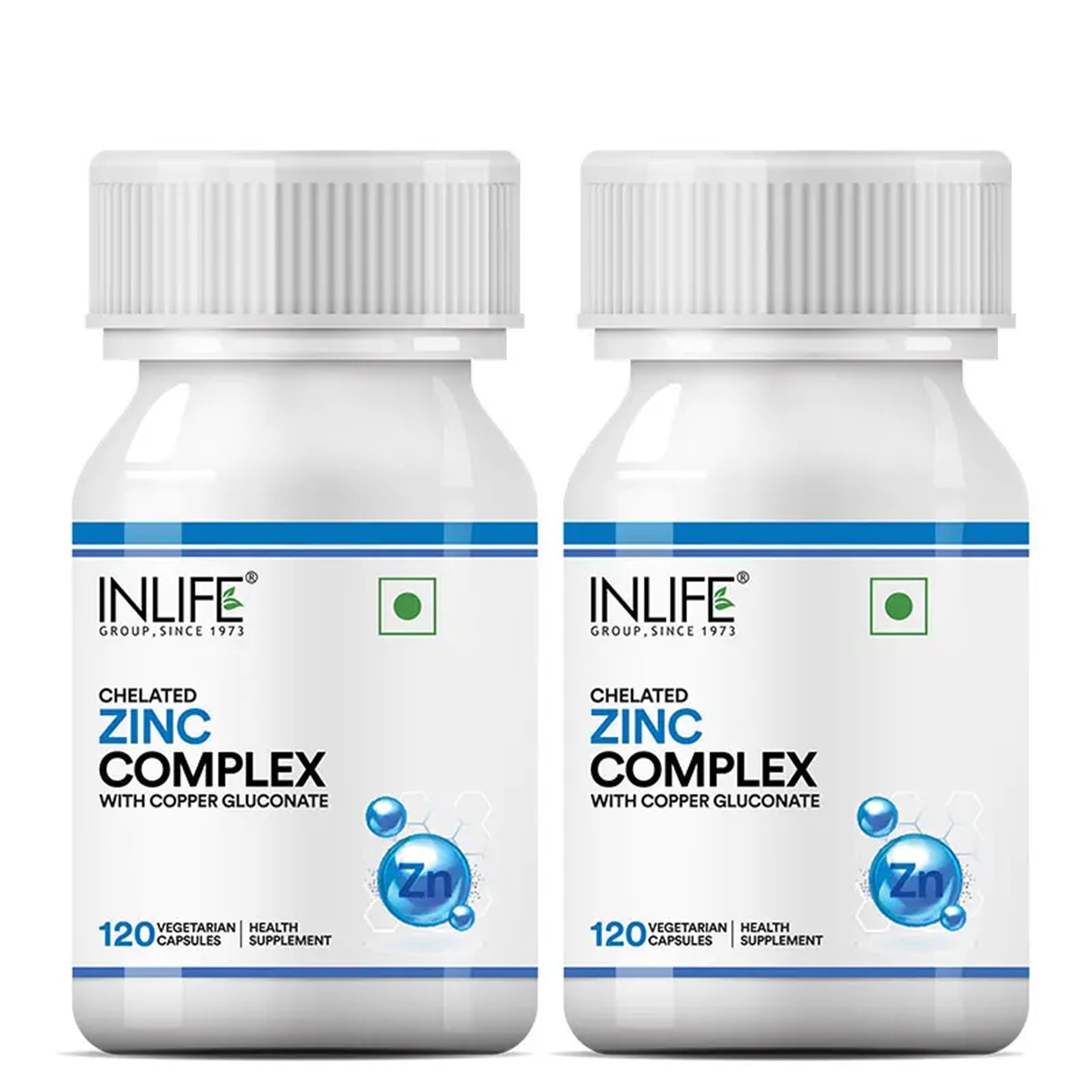 INLIFE Zinc Complex Capsules with Zinc Picolinate & Gluconate with Copper Gluconate | For both Men & Women | Veg. Capsules (Pack of 2, 120)