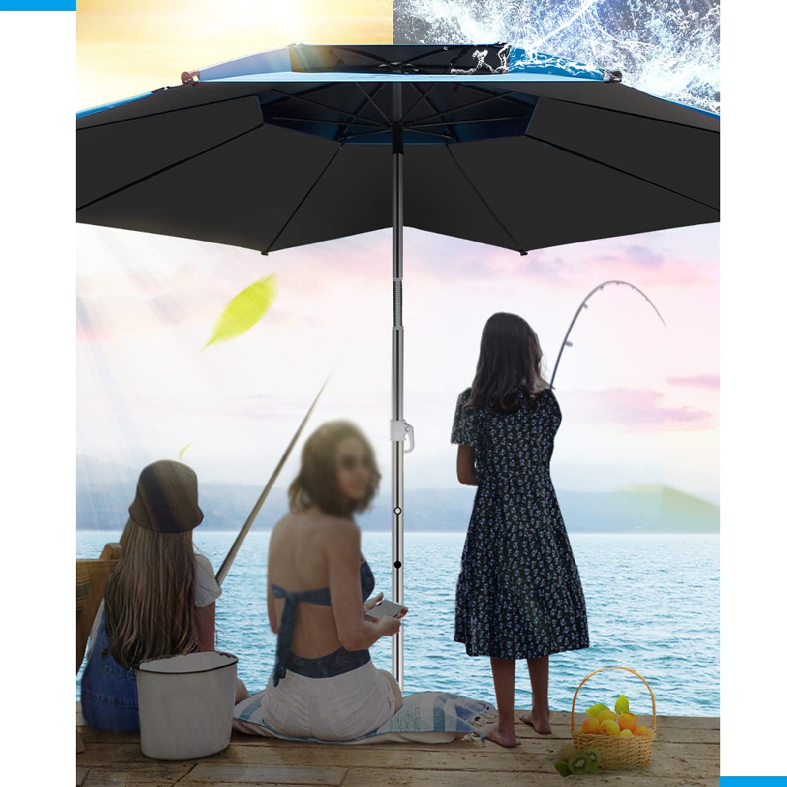 Parasol ogrodowy Parasol Zewnętrzna osłona przeciwsłoneczna Parasole wędkarskie, Możliwość kąpieli pod prysznicem, Ochrona przed słońcem, Obrotowy o 360°, Z ulepszonym słupkiem pod parasolem,