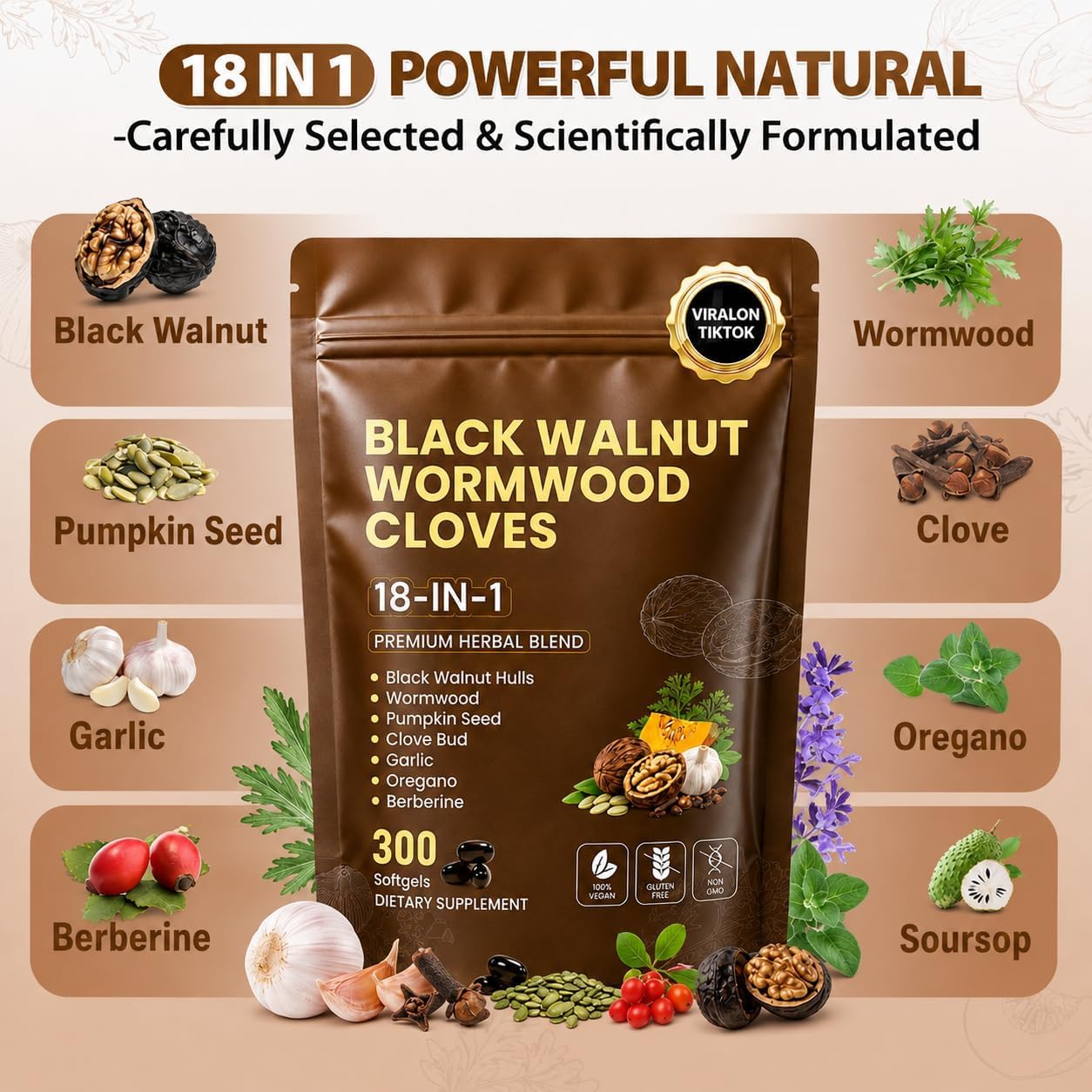 18-in-1 Wormwood Black Walnut Clove Herbal Cleanse Supplement |300 Softgels — Amazon image 2