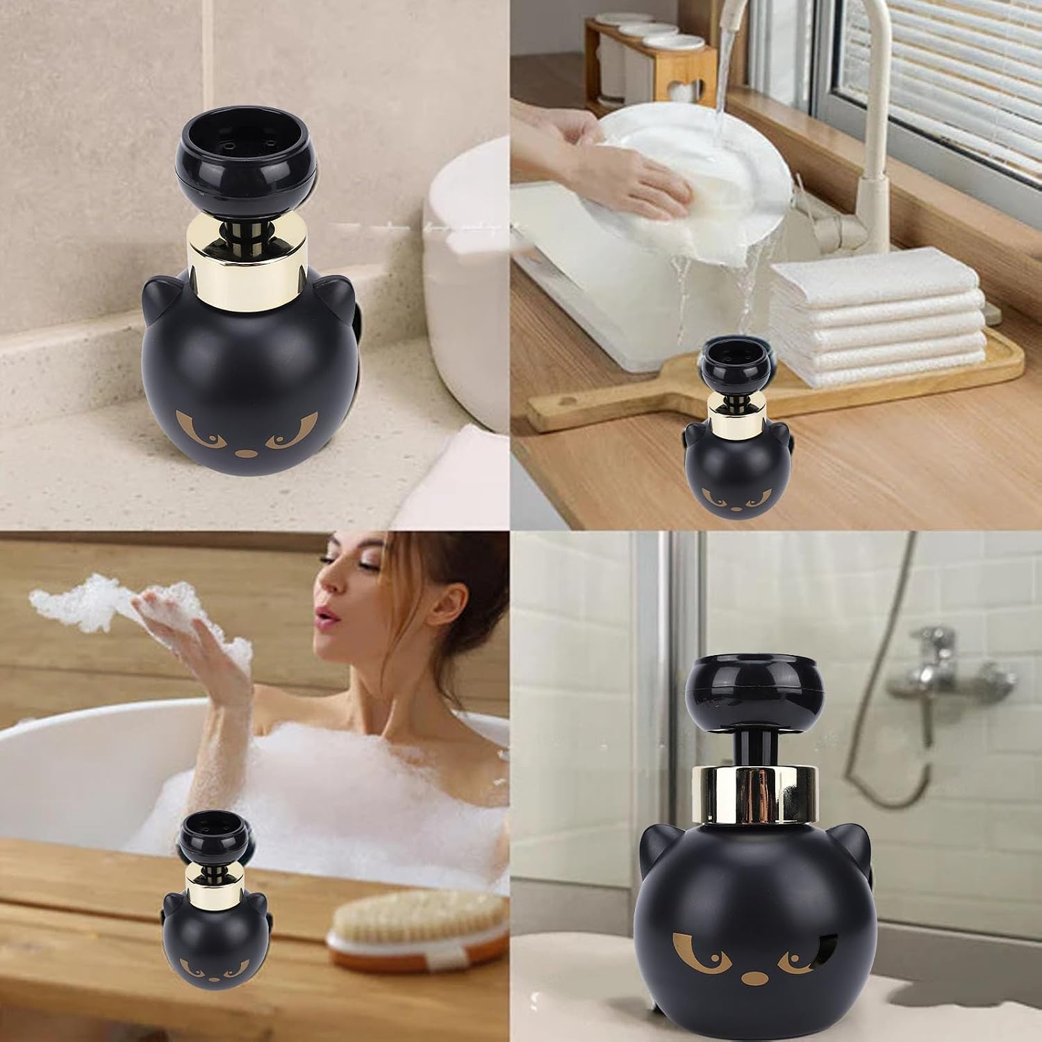 Cat Paws Foam Soap Dispenser, Refillable Foaming Pump Bottle Bubbles Dispensers Creates Paws Shaped Foam for Bathroom Kitchen Black