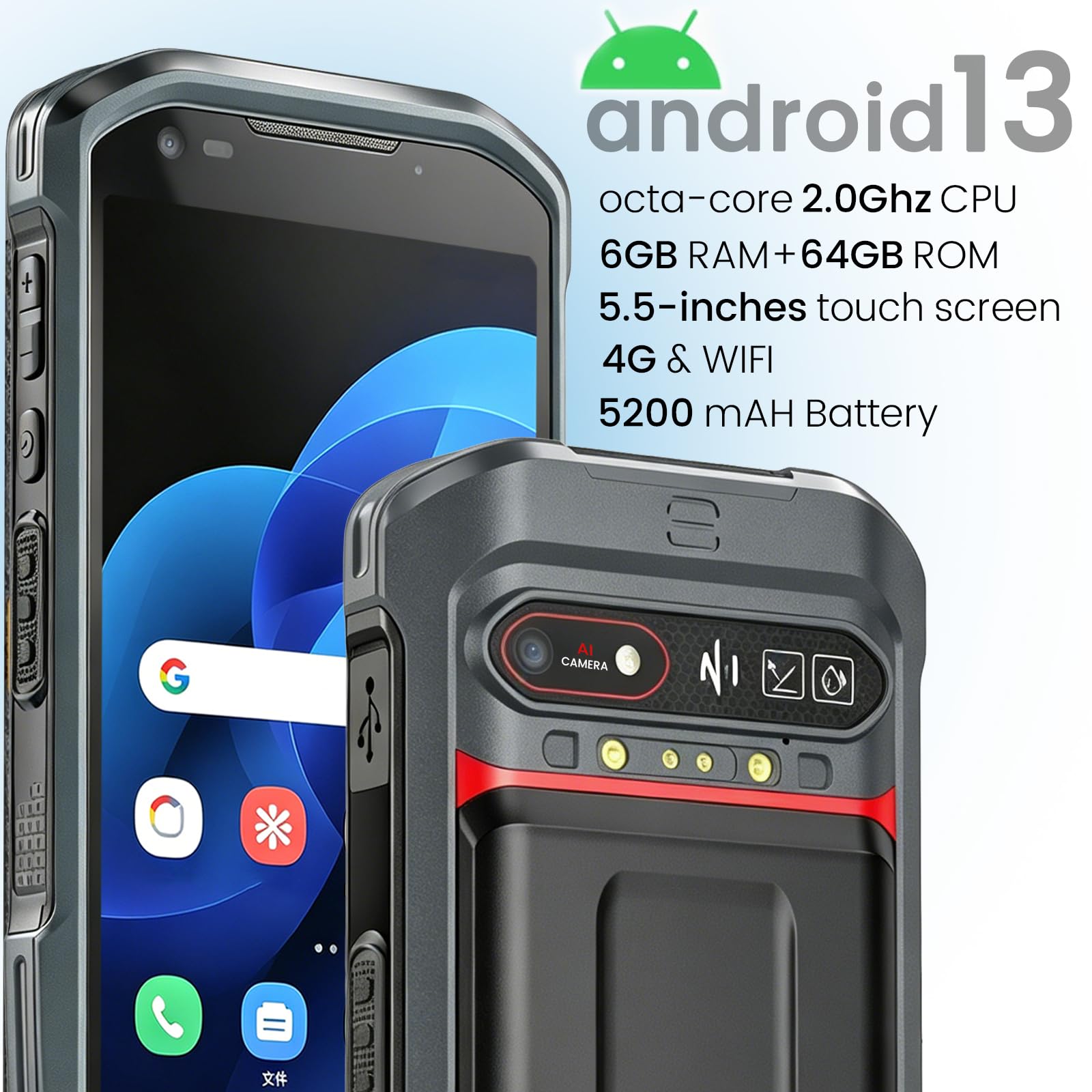 Kayoote S6 Escáner de Código de Barras Android 13, PDA Computadora Móvil Táctil 5.5", Octa-Core 6GB+64GB, Escáner 1D/2D/QR, Batería 5200mAh, 4G WiFi NFC Terminal de Datos de Inventario