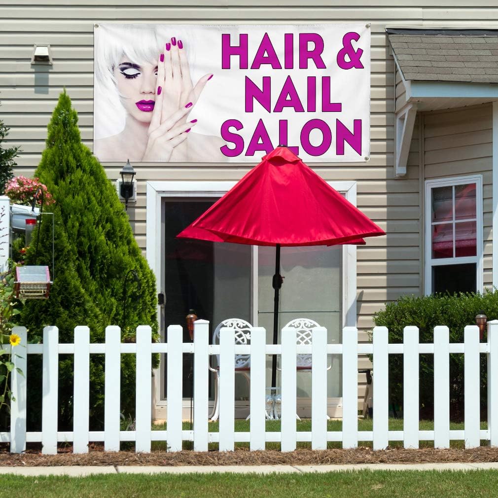Vinyl Banner Multiple Sizes Hair & Nail Salon A Advertising Printing Business Outdoor Weatherproof Industrial Yard Signs 4 Grommets 24x36Inches