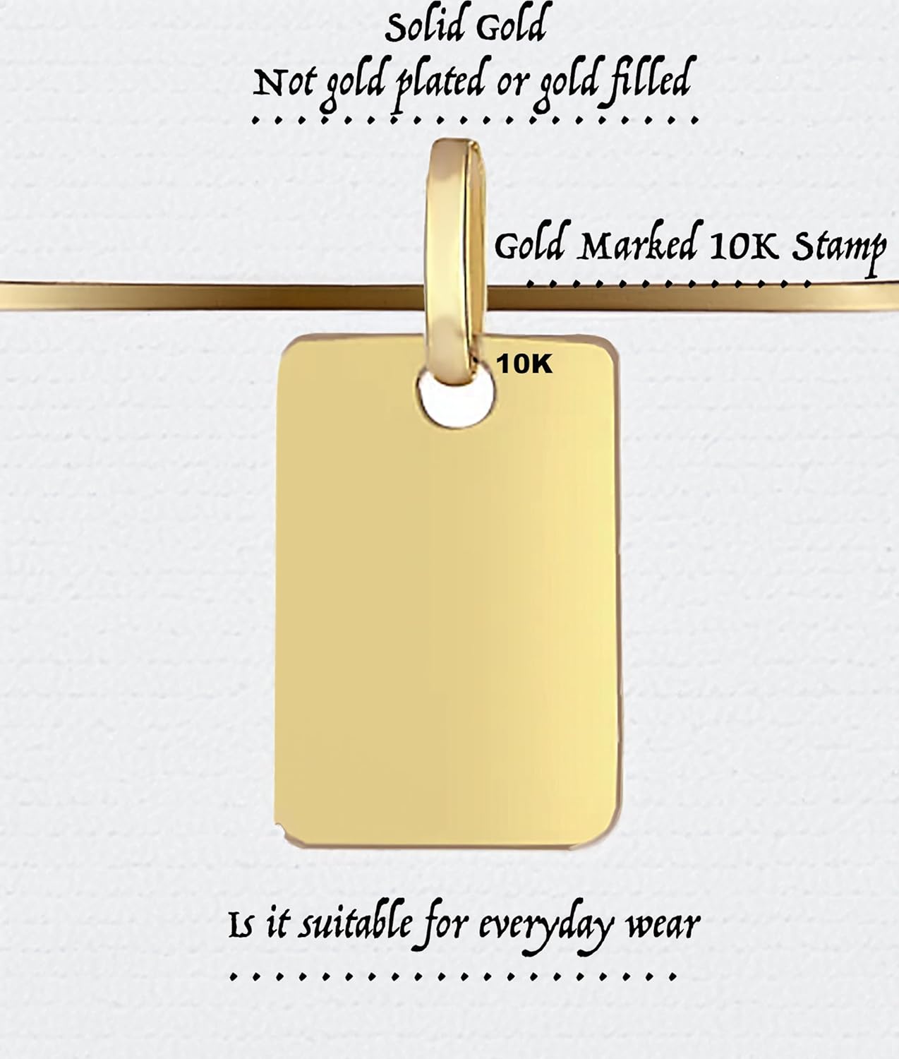 Lucche Solid 10k Gold Pendant Initial Personalised Monogram Name Engraved Jewelry Gift for Women Round Tag Medallion Rectangle Small Charm for Necklace