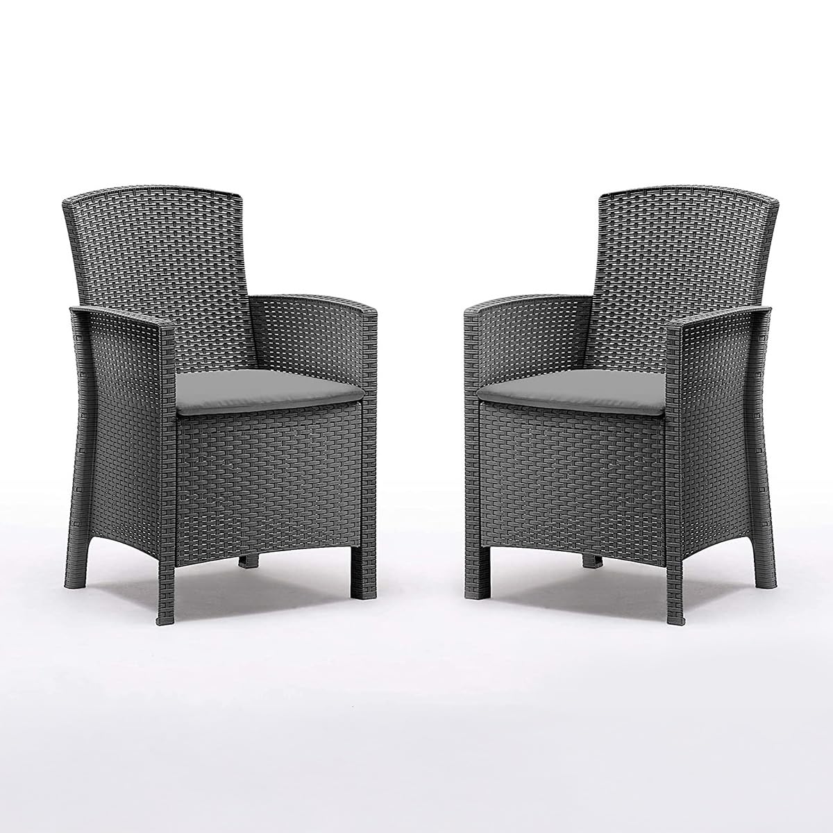 BICA Gastronomie Sessel Lido 2er Set Graphit – Wetterfeste Gartenstühle inkl. Sitzkissen – Hochwertige Rattan-Optik für Bistro, Café & Garten – CATAS-zertifizierte Objektmöbel – Made in Italy