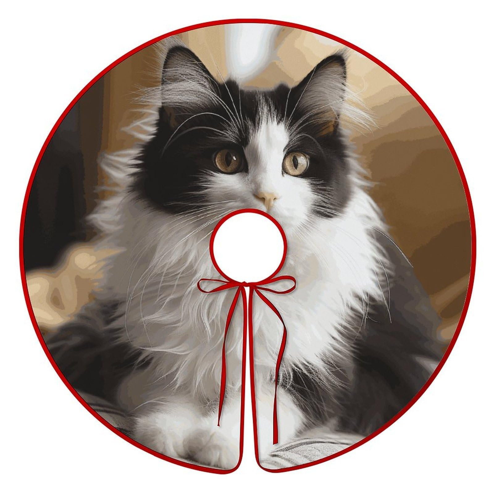 Tapete para árbol de Navidad con tierno diseño de gatito blanco y negro para sala