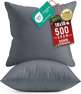 Utopia Bedding Throw Pillows Insert (Pack of 2, Grey) - 18 x 18 Inches Bed and Couch Pillows - Indoor Decorative Pillows