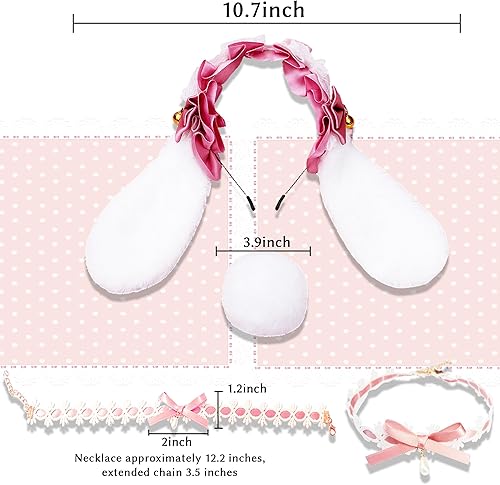 Miniatura 2 de LaVenty Diadema de felpa de anime, lindo disfraz de JK, orejas de conejo, disfraz de Lolita, cosplay