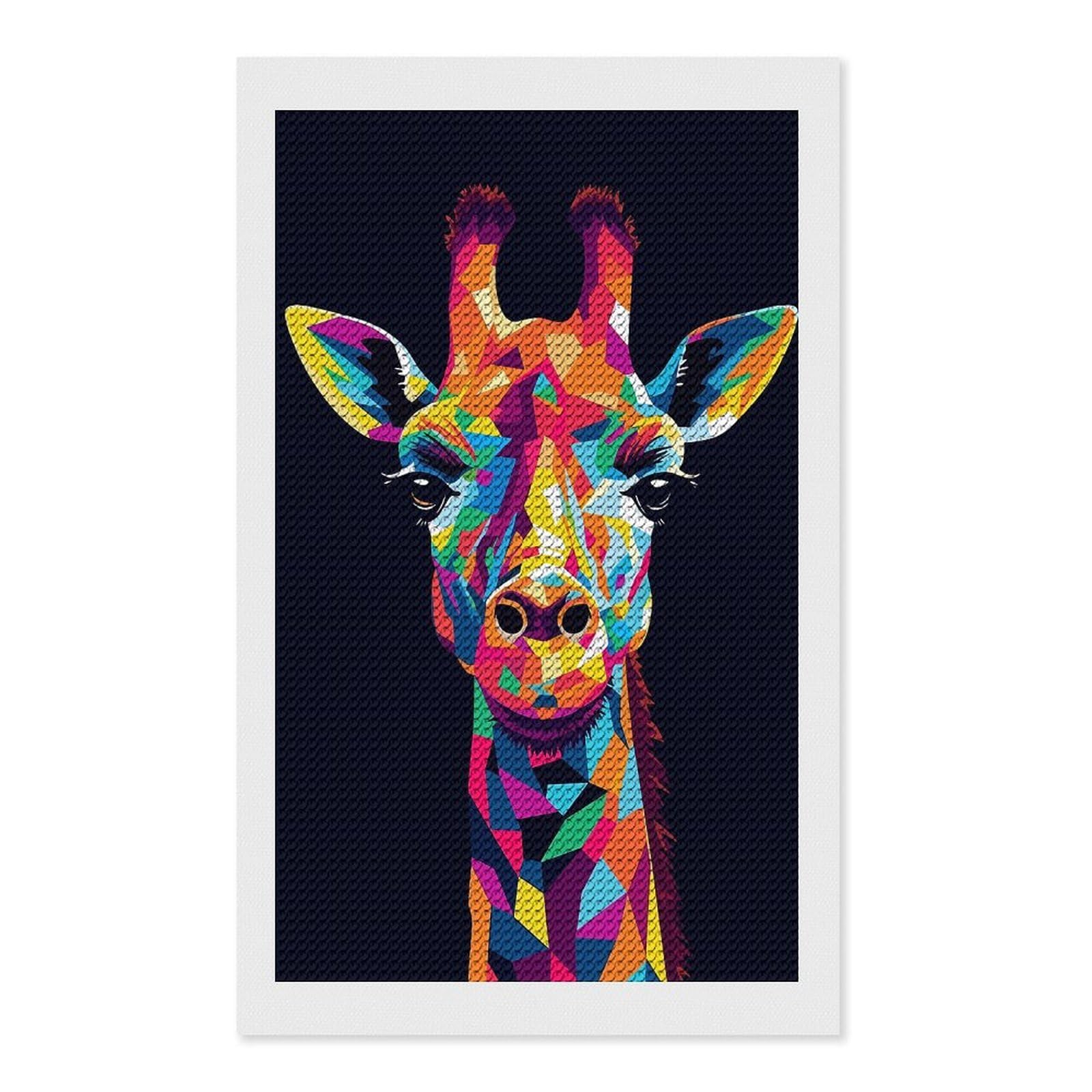 Junmoney Giraffe Animal Pop Art Diamond Painting Canvas Kit 12"x20", Adhesive Canvas, Living Room Decor, Farmhouse Decor, Winter Craft