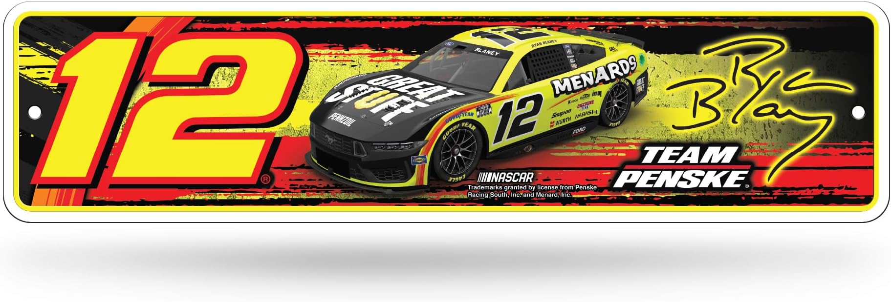 Rico Industries NASCAR Racing Ryan Blaney No. 12 Metal Street Sign 4" x 15" Home Décor - Bedroom - Office - Man Cave