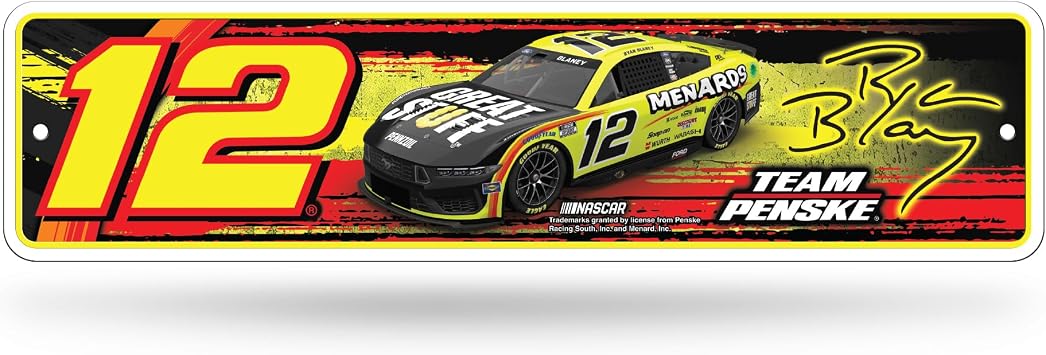 Rico Industries NASCAR Racing Ryan Blaney No. 12 Metal Street Sign 4" x 15" Home Decor - Bedroom - Office - Man Cave