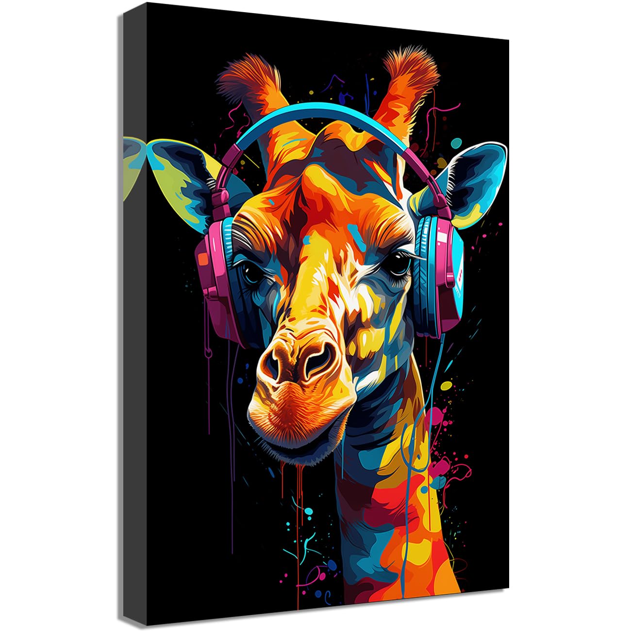 LMYSXAOZ Colorful Giraffe Canvas Wall Art with Headphones Picture Prints Abstract DJ Music Animal Graffiti Poster for Home Decor (Giraffe,20.00" x 30.00")