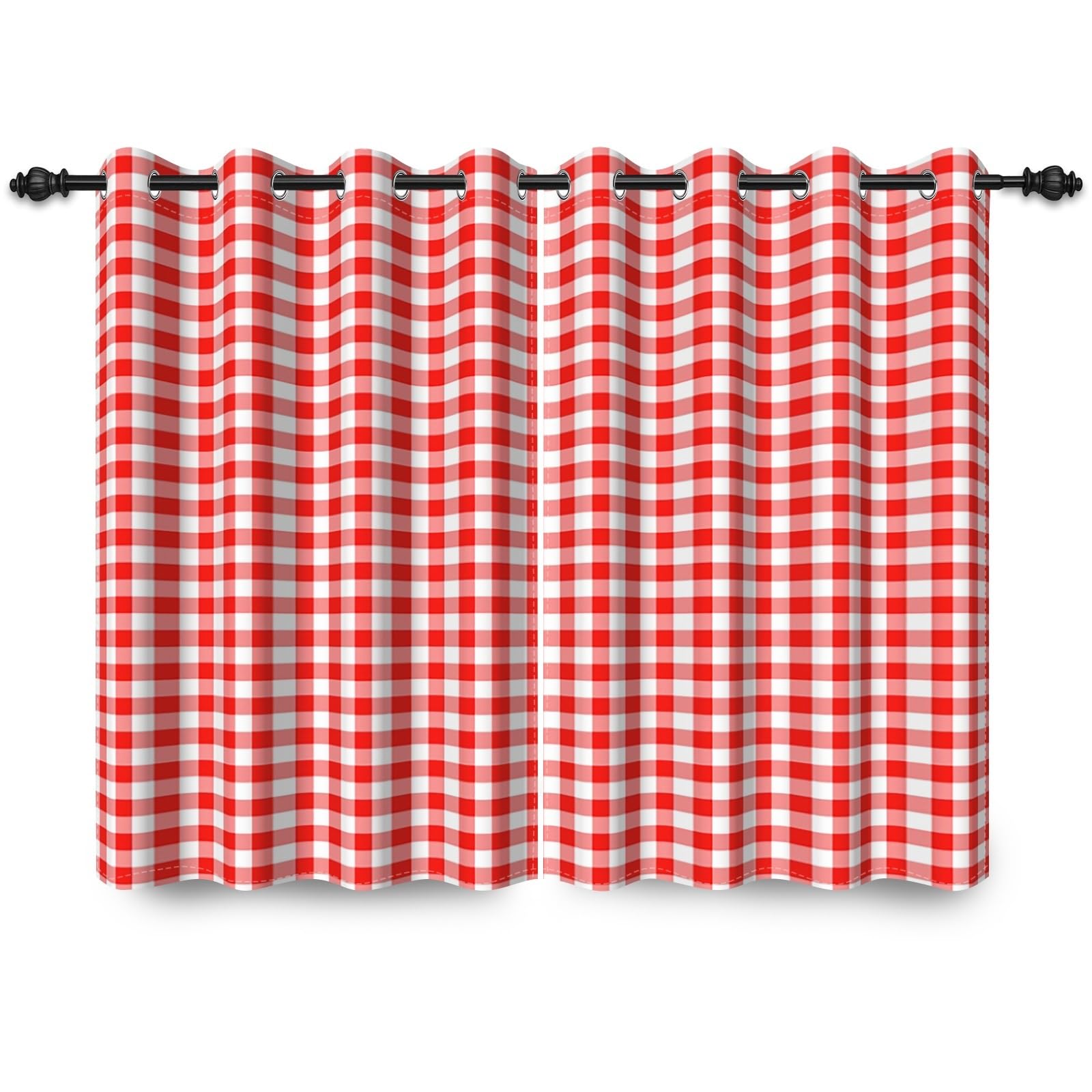 117x183cm Plaid Rideau à œillets Chiffon Buffalo Rouge et Blanc Classique Vichy Vintage Carrés Motif Ferme Rideaux occultants à œillets pour Chambre à Coucher et Salon,2 Panneau