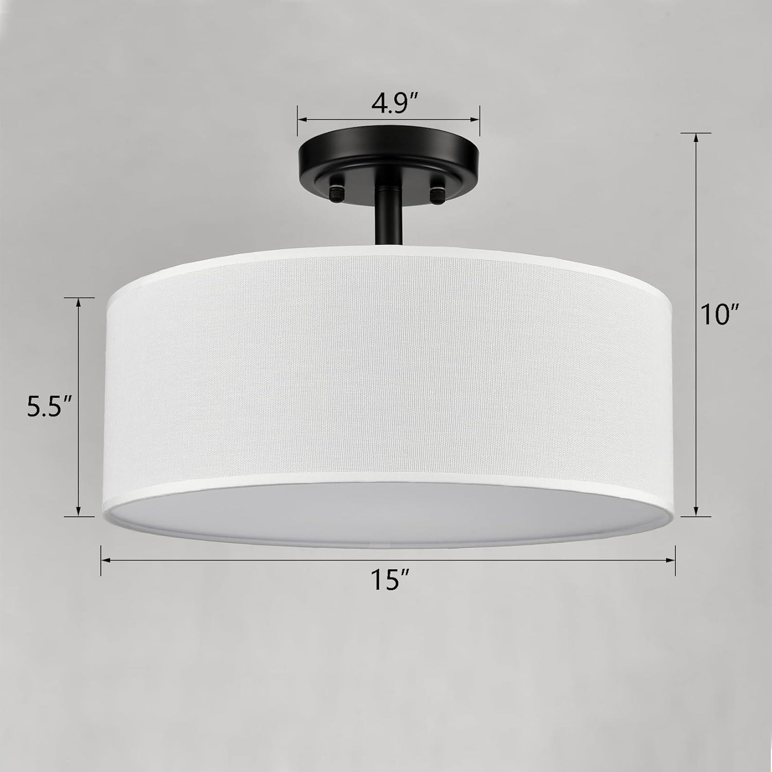Semi Flush Mount Ceiling Light, 15" Drum Ceiling Light Fixture 3-Light Modern Close to Ceiling Light Fixture for Bedroom Living Room Hallway Kitchen, Black Finish