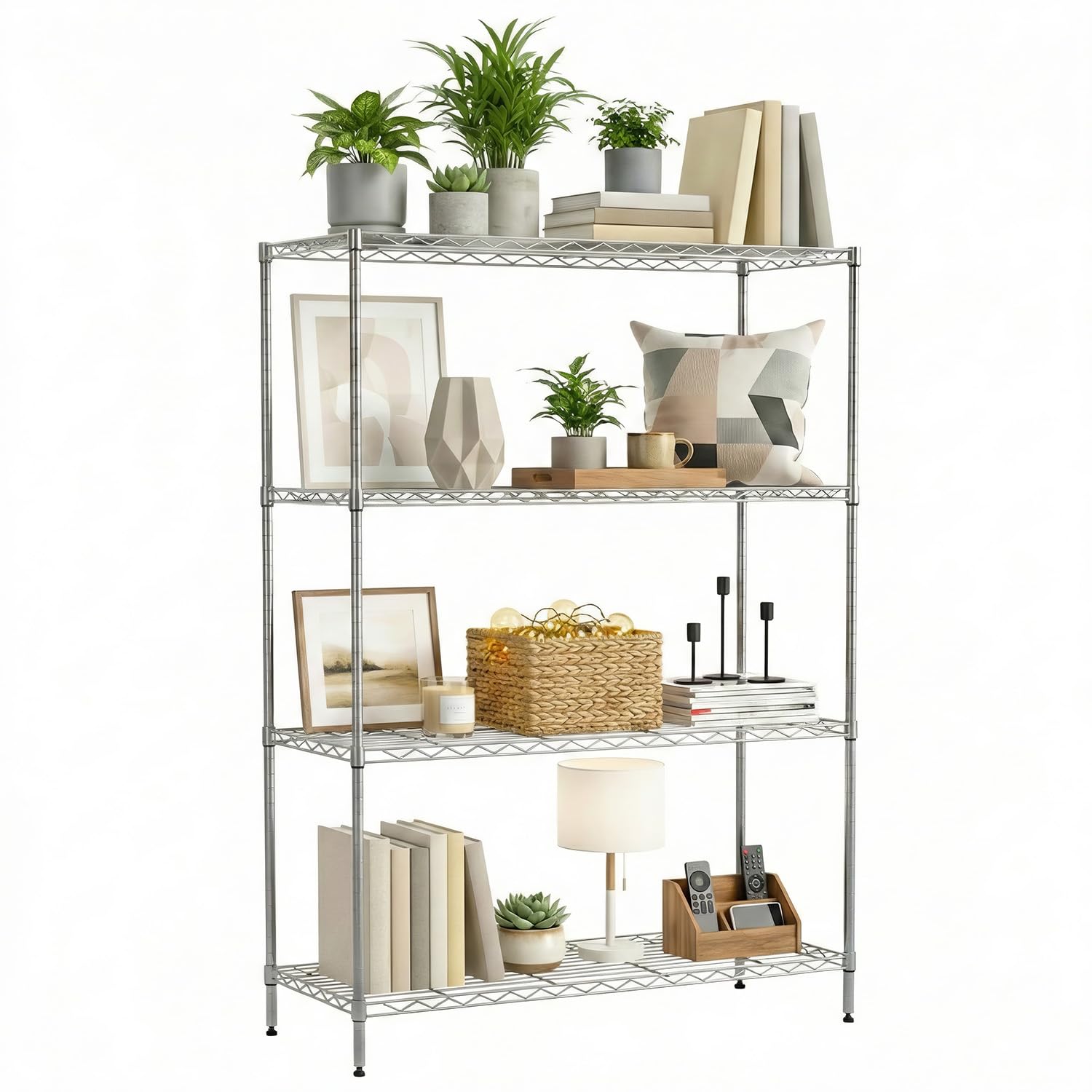 BestOffice 4-Tier Wire Shelving Unit, 1000 LBS Heavy Duty Metal Storage Shelves, Adjustable Wire Shelf for Garage, Kitchen, Pantry, Utility Shelving Rack with Leveling Feet, Chrome-picture-15