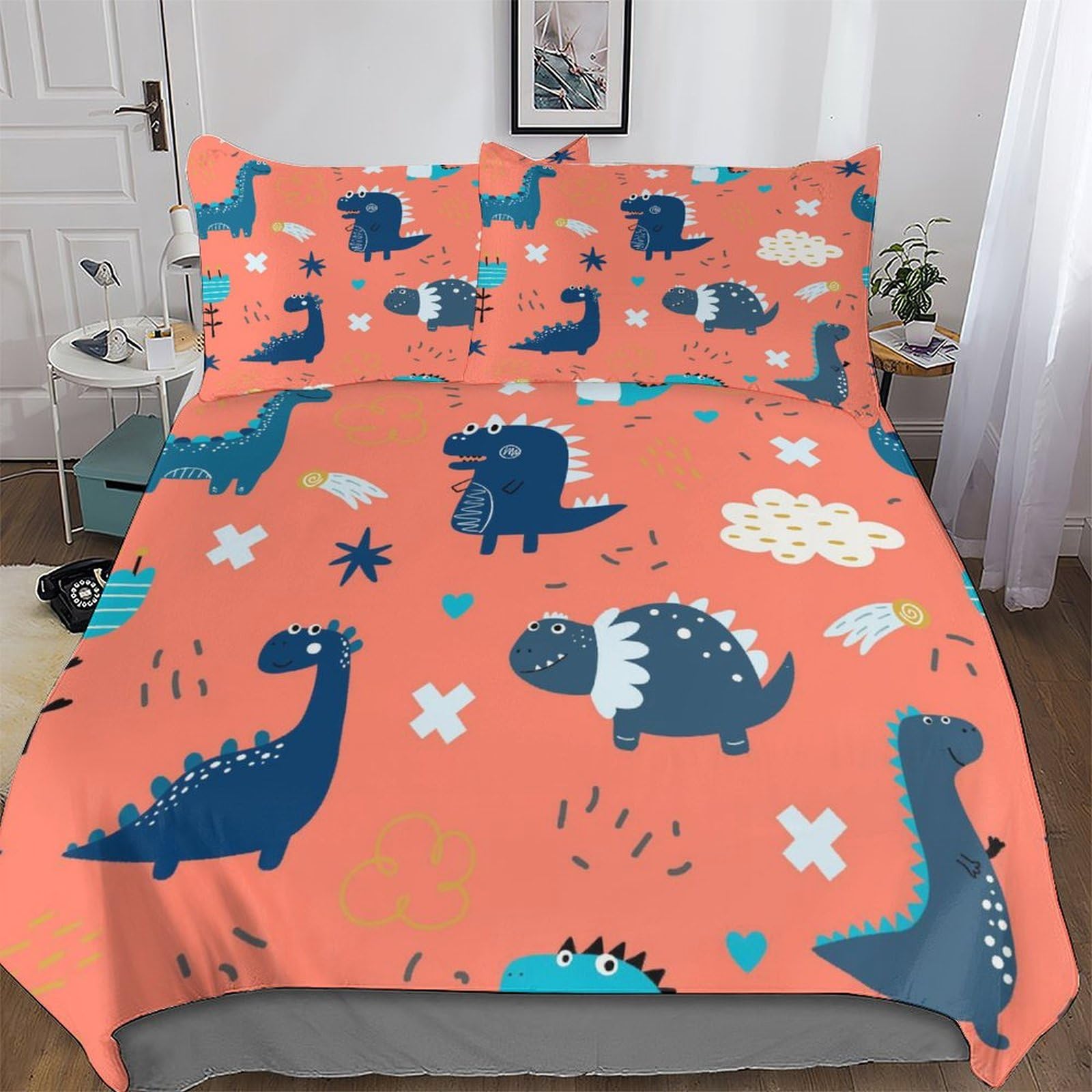 Housse de couette dinosaure 220x240 cm en microfibre pour lit king