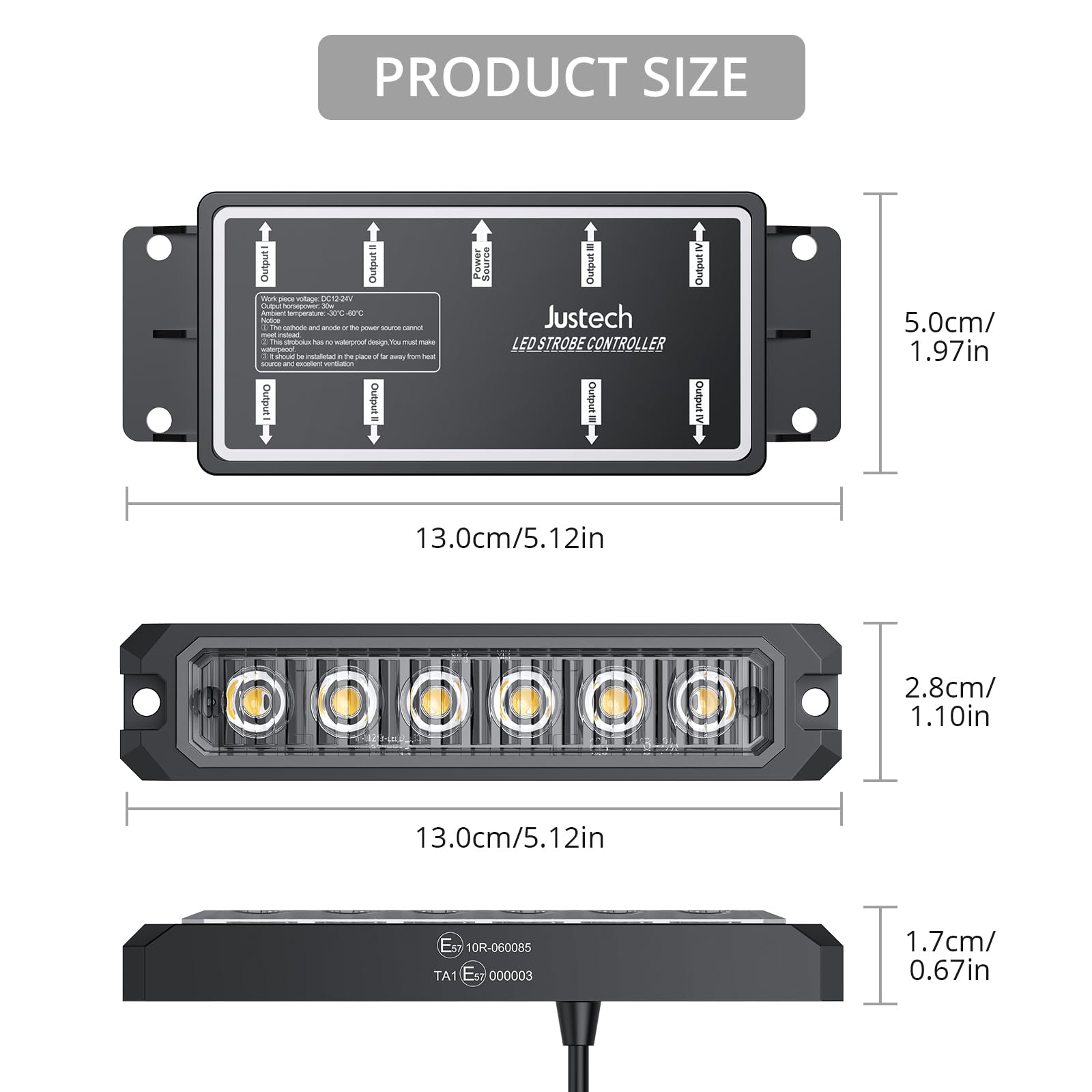 Justech 8 x 6 diod LED samochodowe światła stroboskopowe, bursztynowe ostrzeżenie o zagrożeniu, światła ostrzegawcze, 14 trybów, awaryjne migające światła z główną skrzynką sterującą, 12 V/24 V