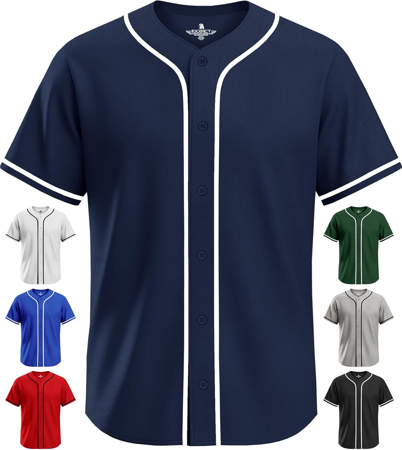 Exxact Sports Blank Baseball Jersey, Unisex Classic Button Down Softball Jersey for Men & Women, Comfortable for All-Day Wear